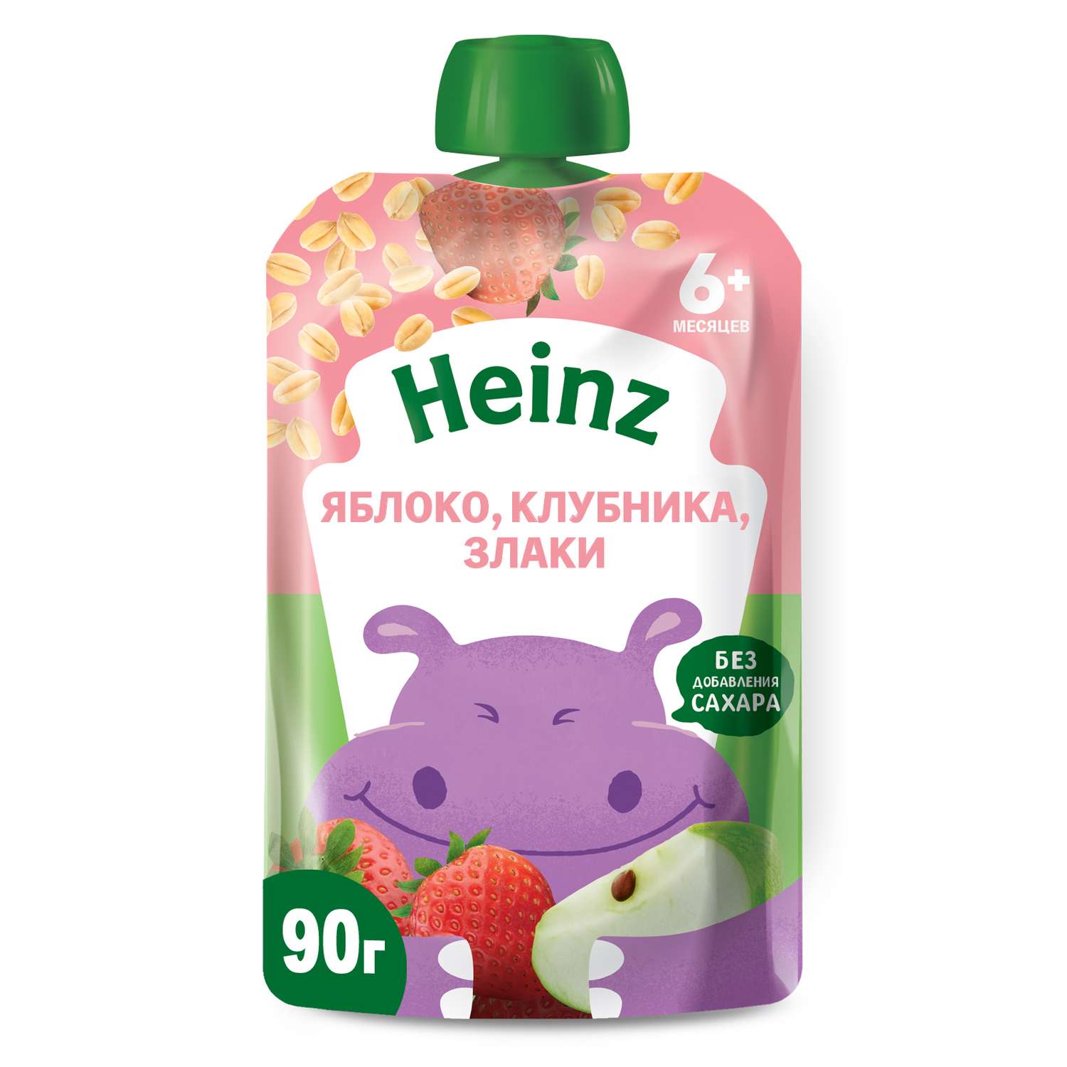 Пюре Heinz яблоко-клубника-злаки пауч 90г с 6месяцев - фото 1
