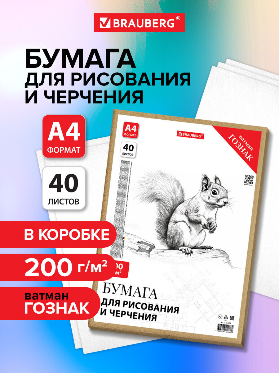 Изображение товара Папка для черчения BRAUBERG 40 листов А4 плотность 200 г/м2