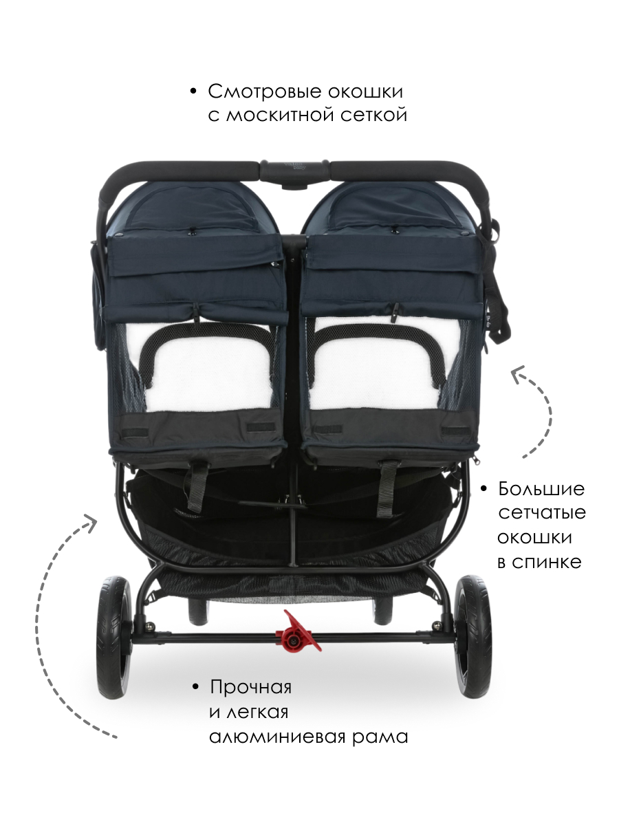 Коляска прогулочная для двойни Valco baby Snap Duo Flatt Matt синий - фото 4