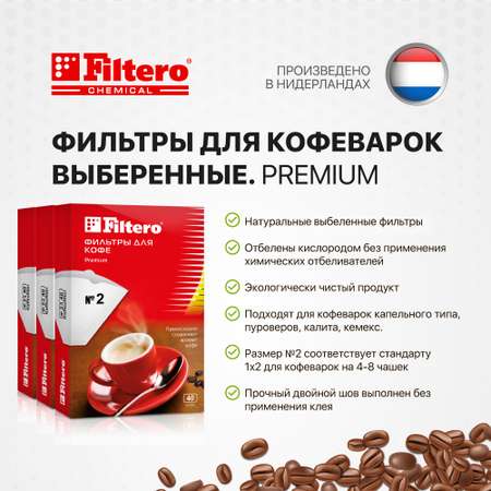 Комплект фильтров Filtero для кофеварки №2/120шт белые Premium