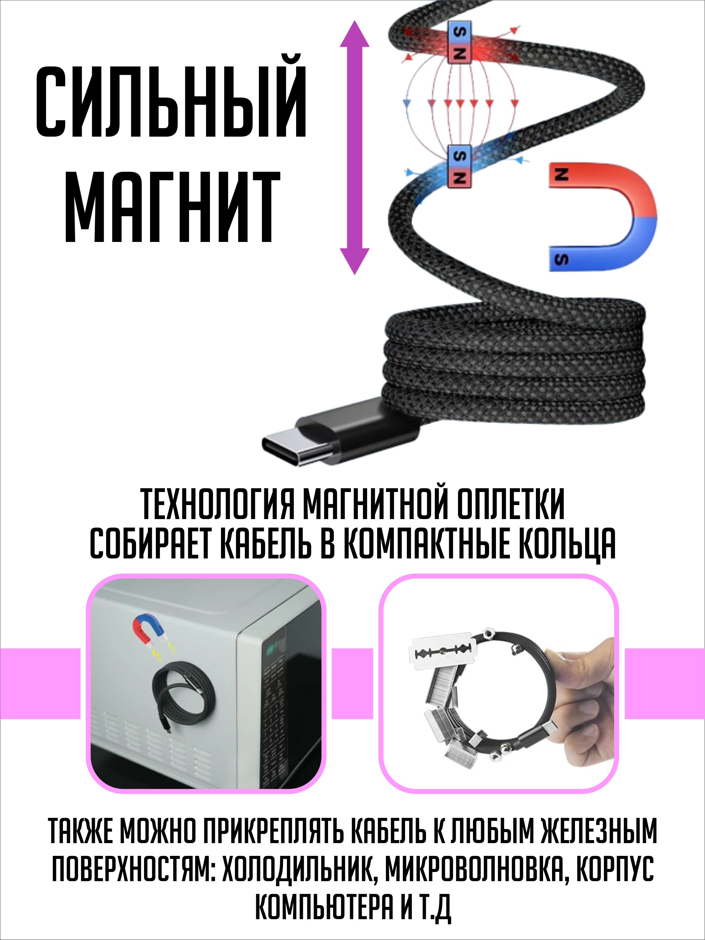 Кабель Type-C - Type-C SmartiNext для зарядки магнитный черный - фото 2