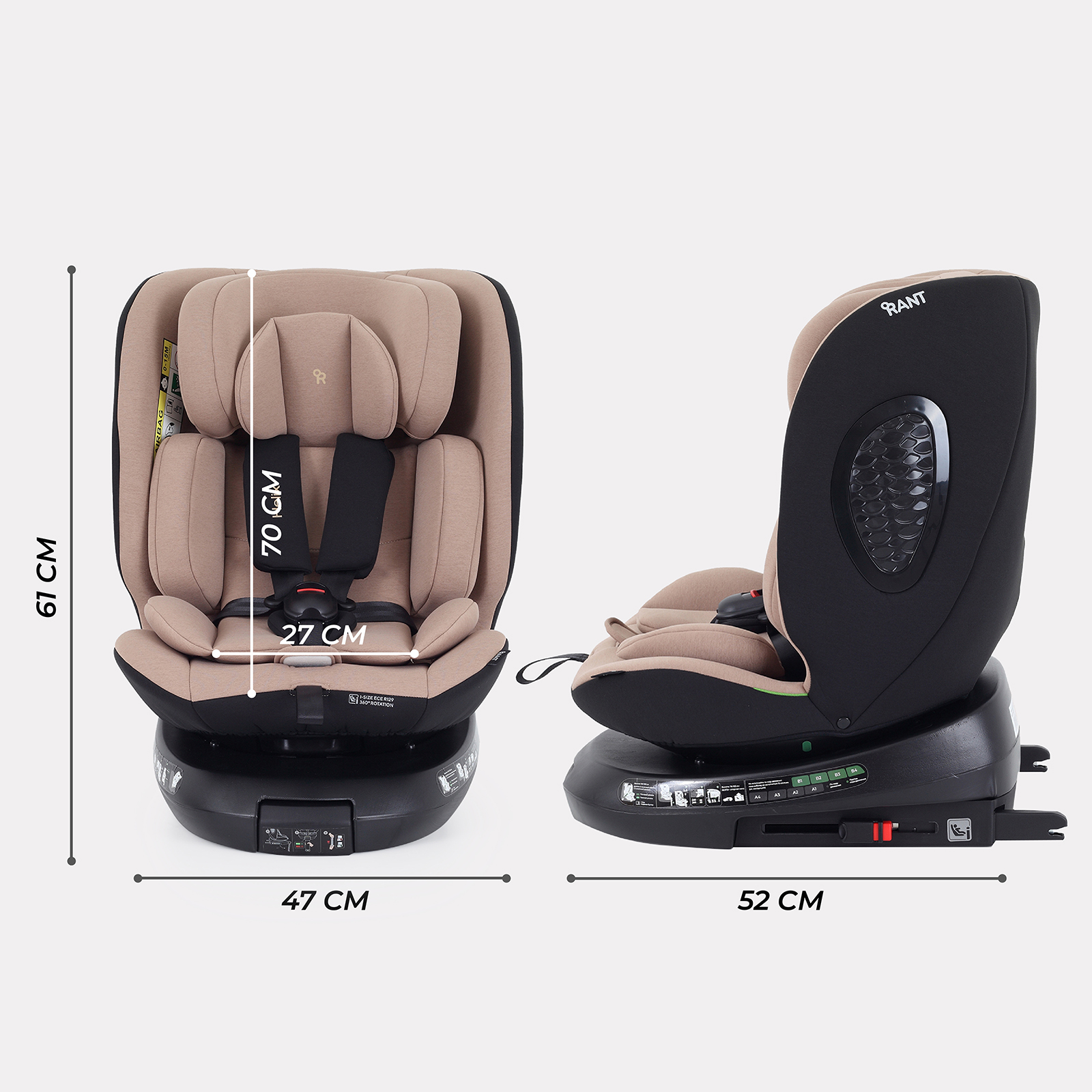 Автокресло Rant Helix isofix Isofix 0+/1/2/3 (0-36 кг) бежевый - фото 2