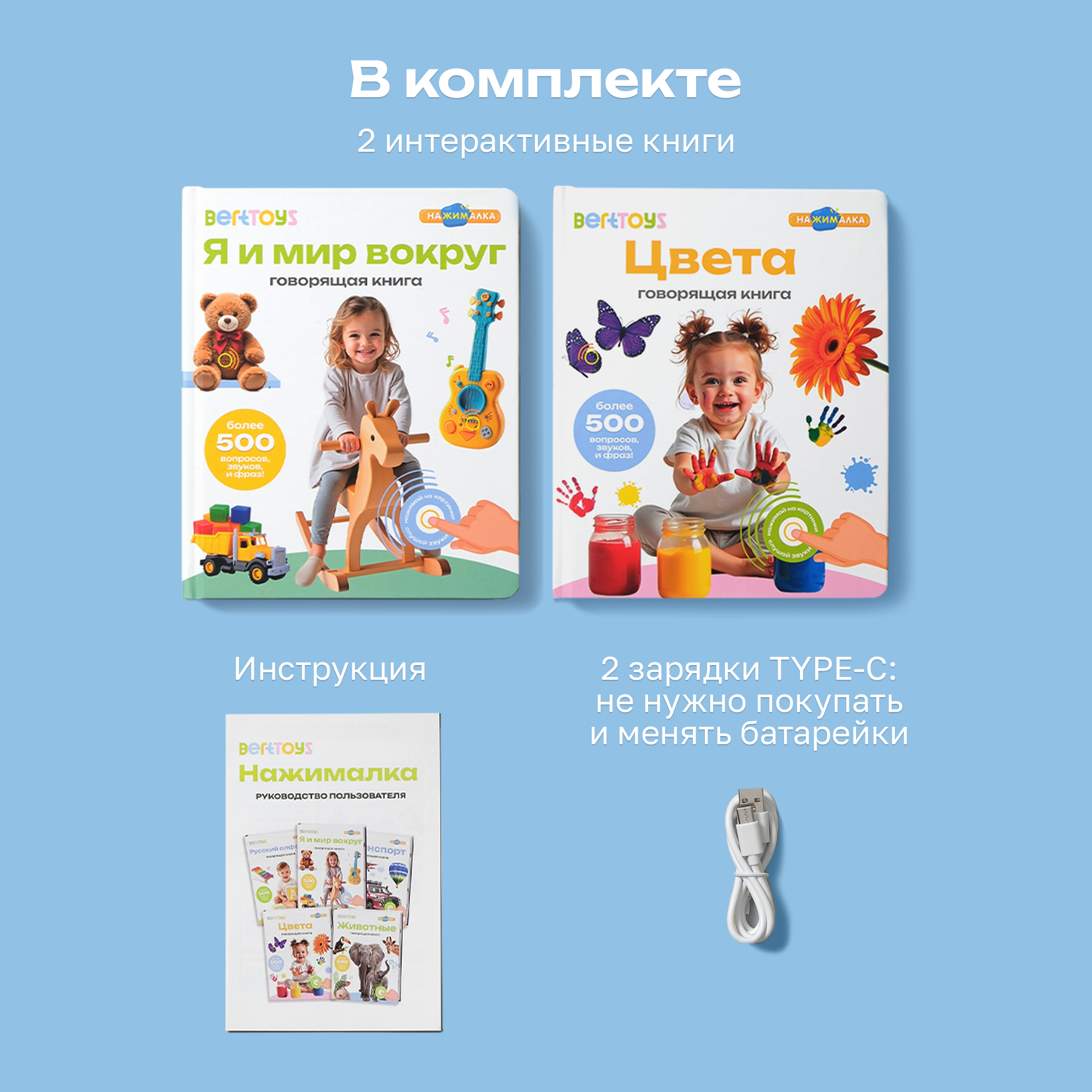 Комплект говорящих книжек BertToys Нажималки: Я и Мир Вокруг + Цвета - фото 14