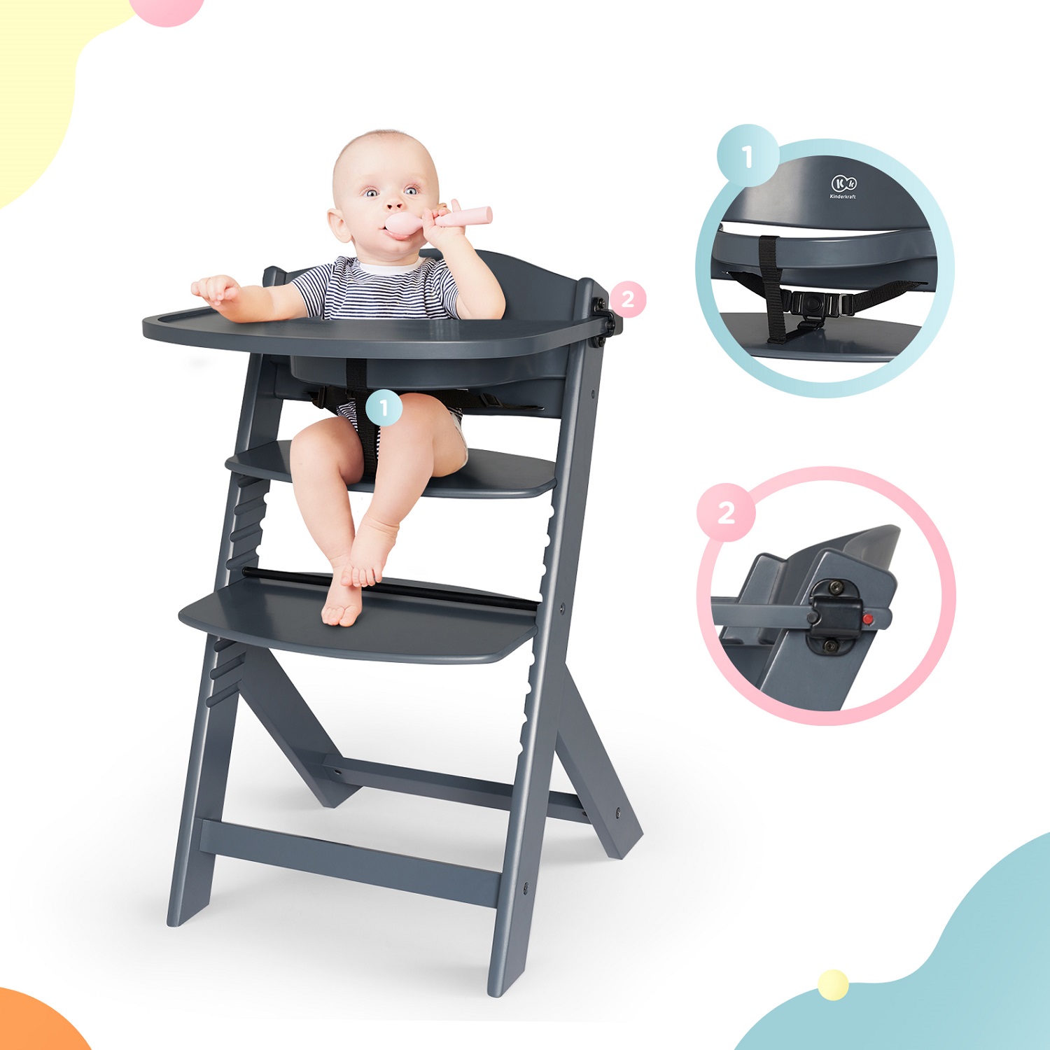 Стульчик для кормления Kinderkraft Enock Grey трансформер - фото 7