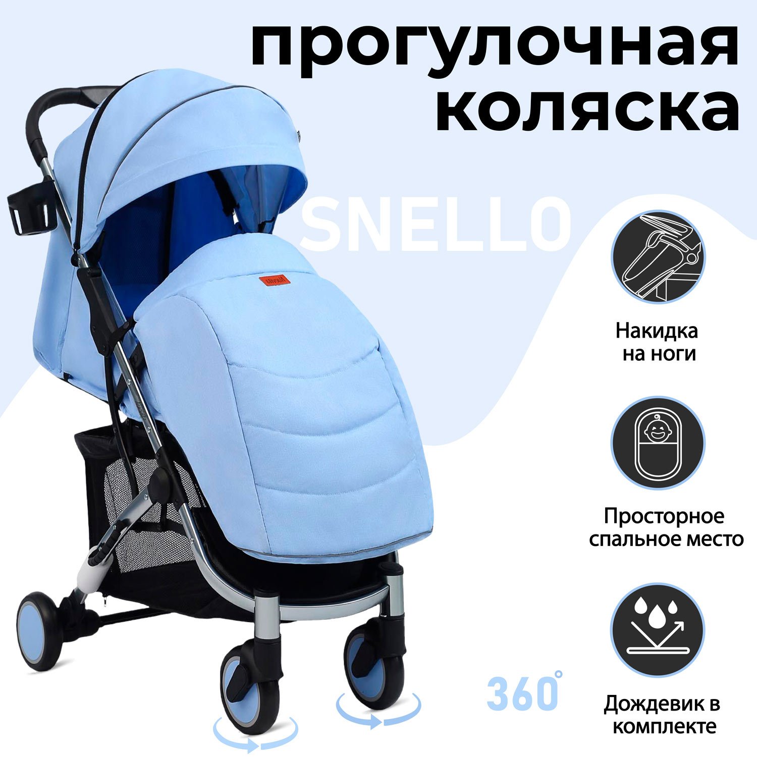 Коляска прогулочная Nuovita Snello голубой - фото 2