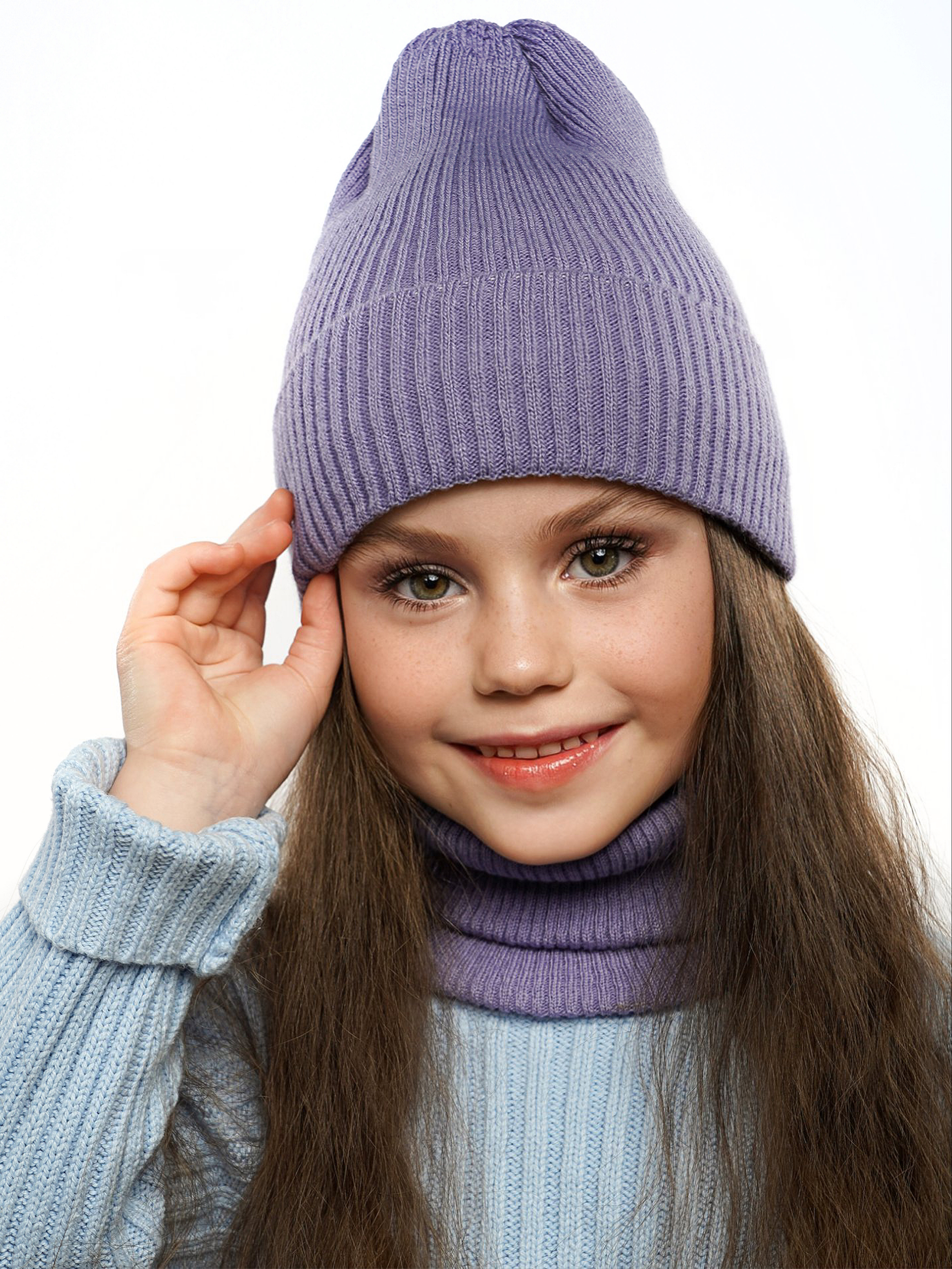 Шапка и снуд ПриКиндер U-Sp234140 Цвет: Сиреневый - фото 9