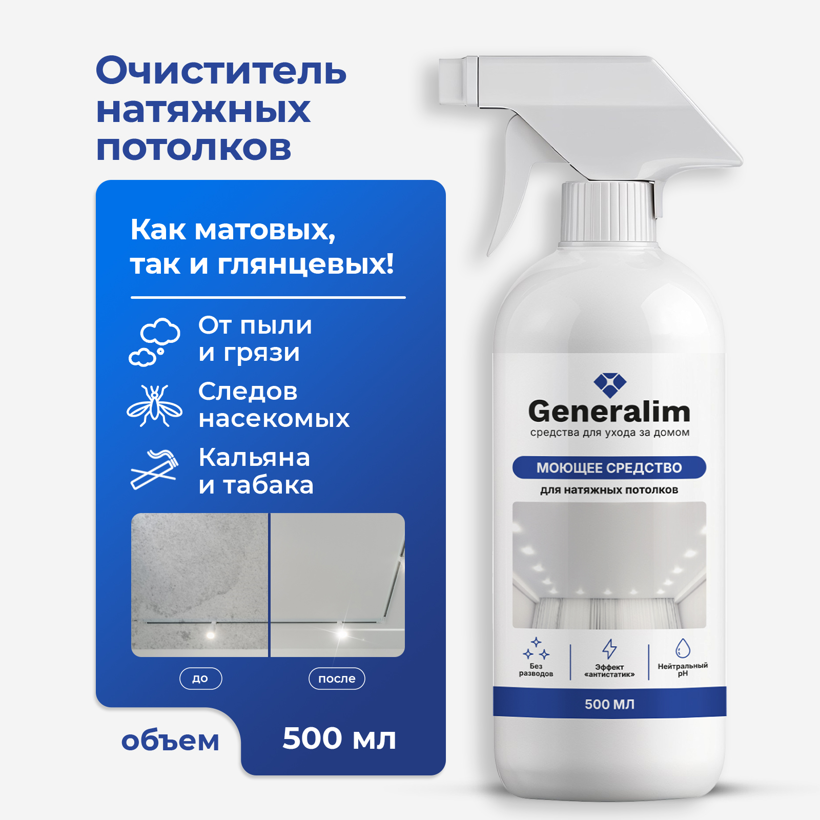 Средство для мытья натяжных потолков Generalim от пыли 500 мл - фото 1