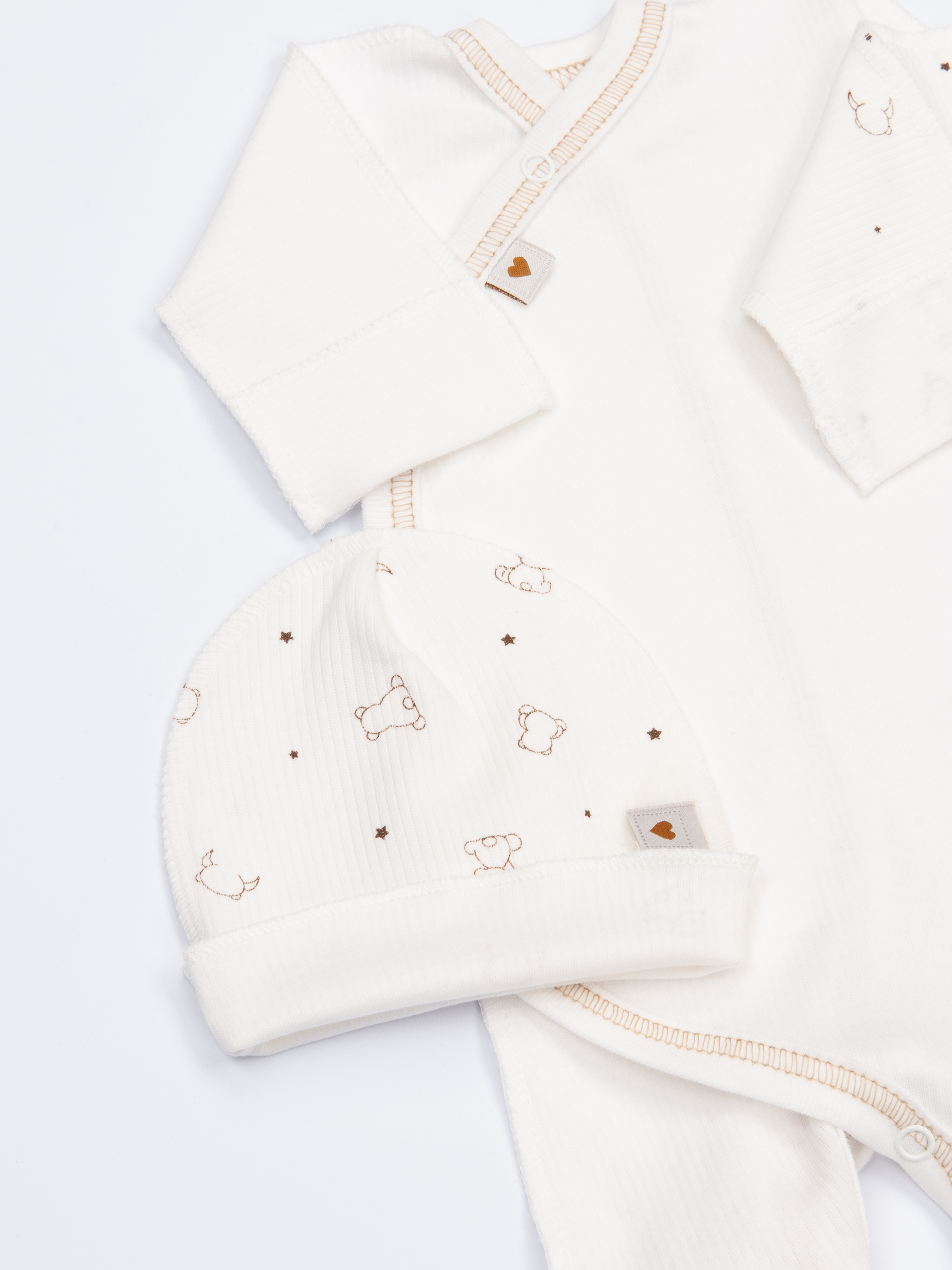 Комбинезон 2 шт и шапочка ТРИЯ М 1301_1303_036 интерлок экрю Медведи - фото 7