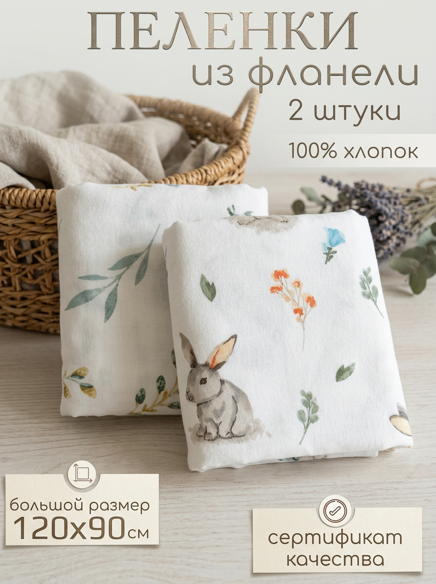 Пелёнка Мягкий Кролик фланель 90х120 см 2 шт. - фото 1