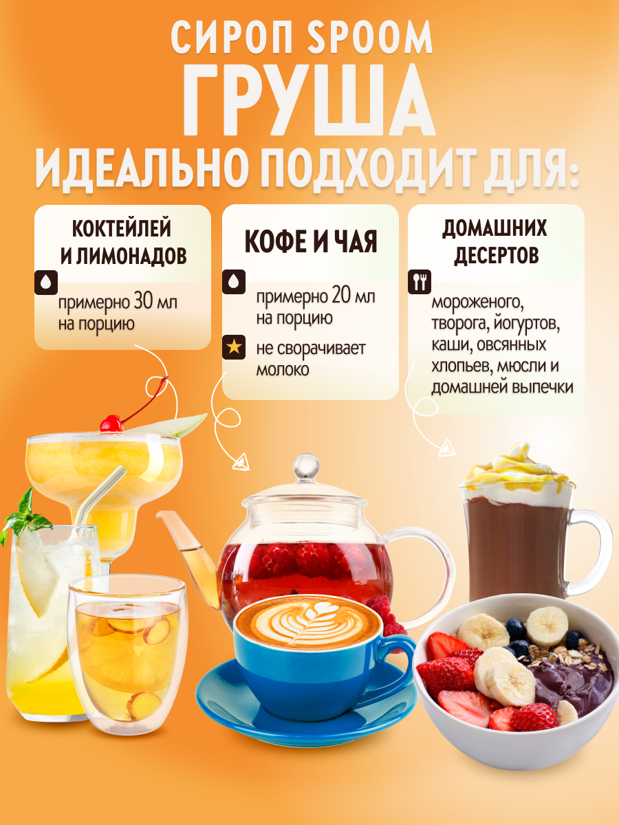 Сироп SPOOM Груша 1л для коктейлей лимонадов и десертов - фото 3