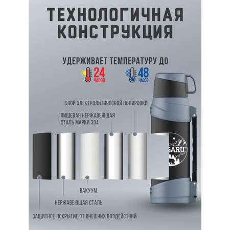 Термос TAIGARU для чая и кофе 2 л широкое горло 2 кружки походный набор