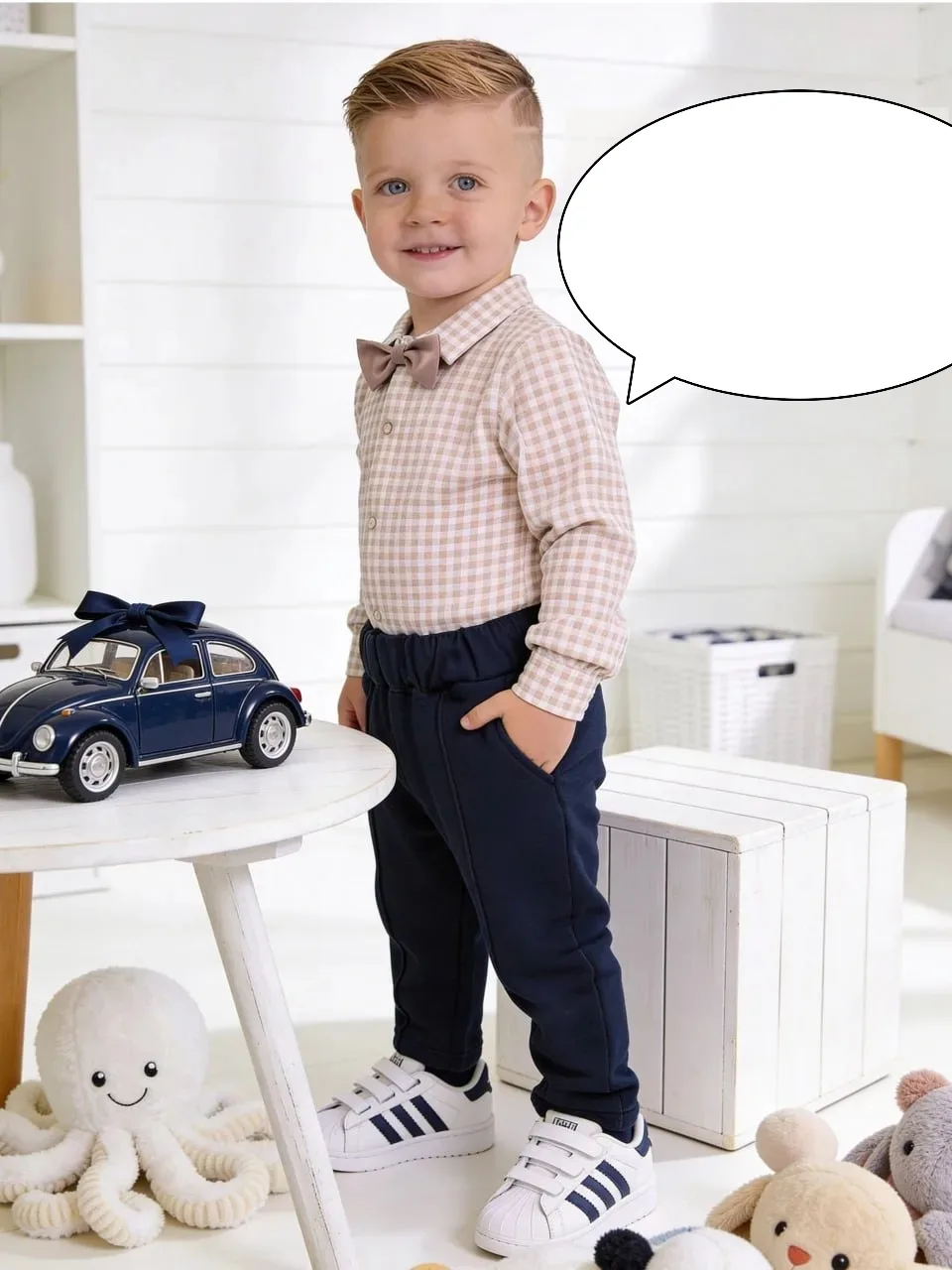 Изображение товара Детская рубашка Жанэт в клетку для мальчика с отложным воротником и съемной бабочкой