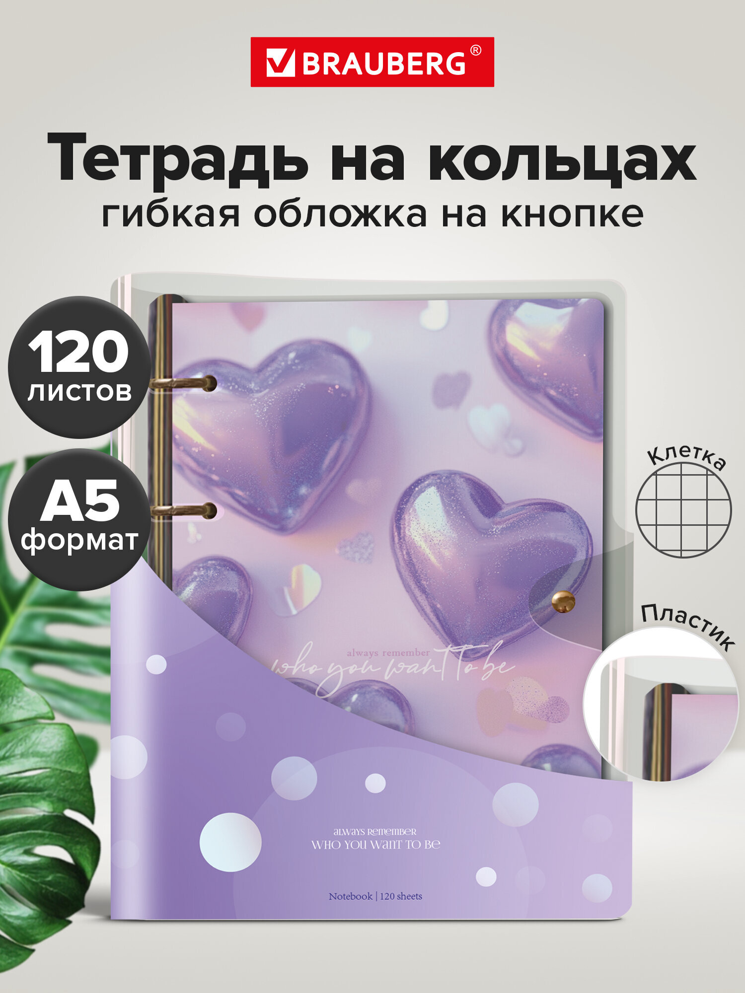 Тетрадь со сменным блоком Brauberg клетка 120 лист. - фото 1