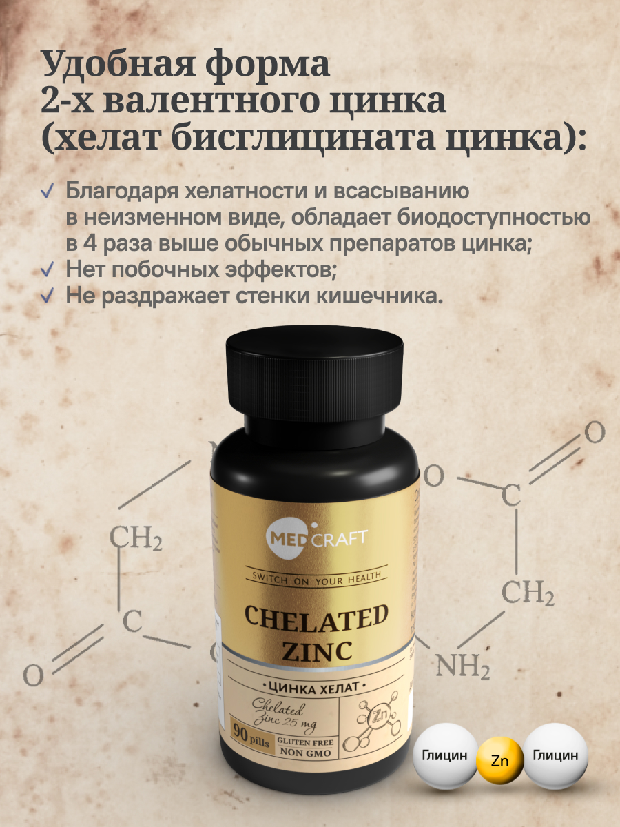 БАД MedCraft Цинк хелат таблетки 25 мг, таблетки от прыщей - фото 4