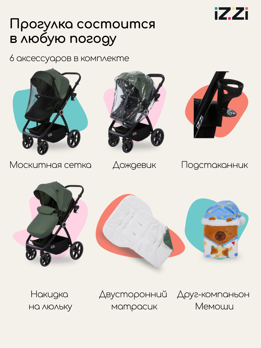 Коляска трансформер iZZi универсальная зеленый - фото 6