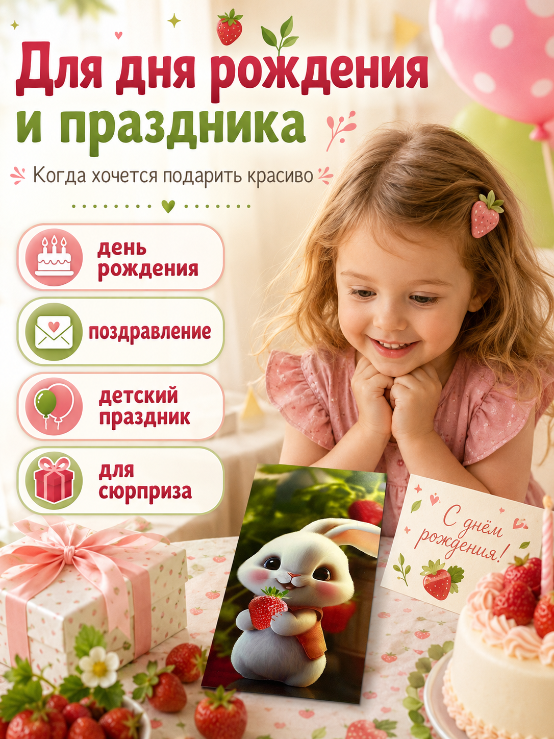 Конверты для денег детские Филькина Грамота с зайчиком и клубникой, 10 шт. - фото 4