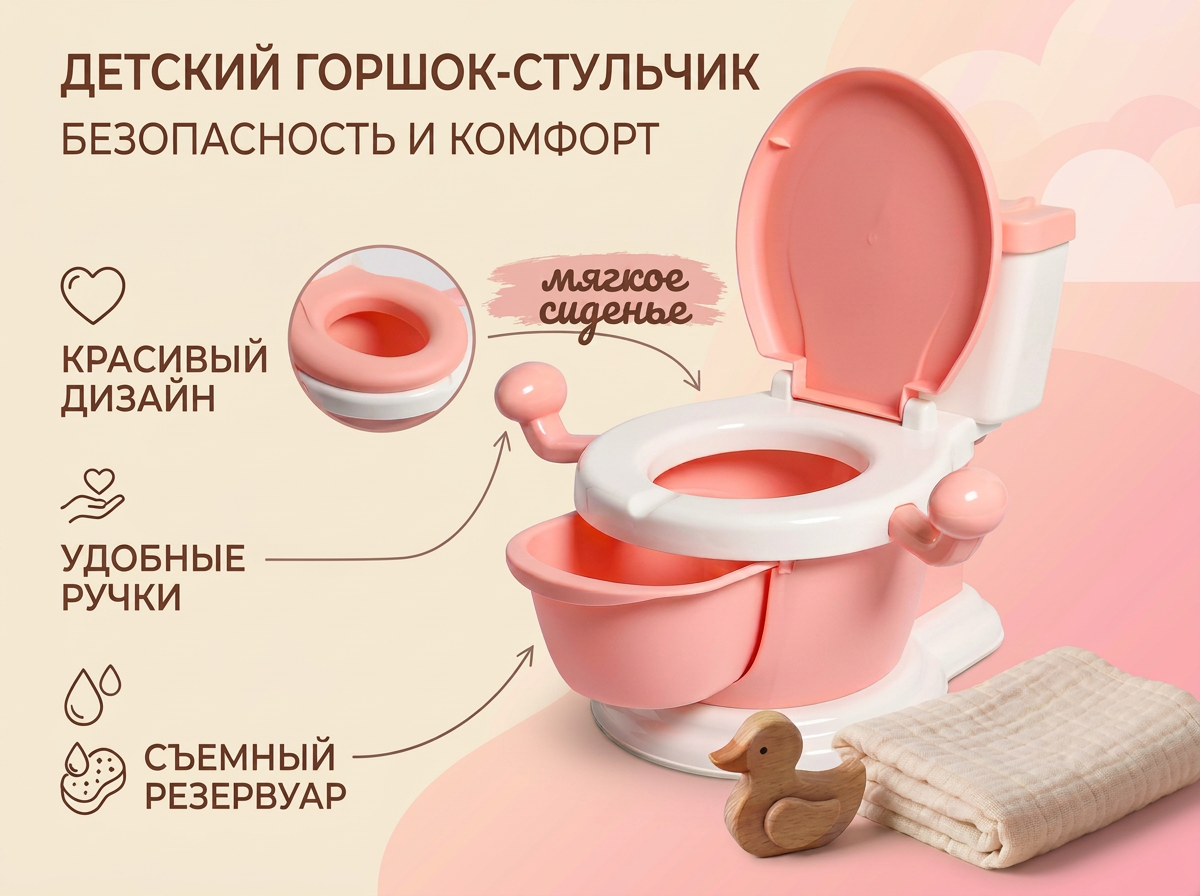 Горшок Крошка Я детский унитаз с ручками, розовый - фото 1