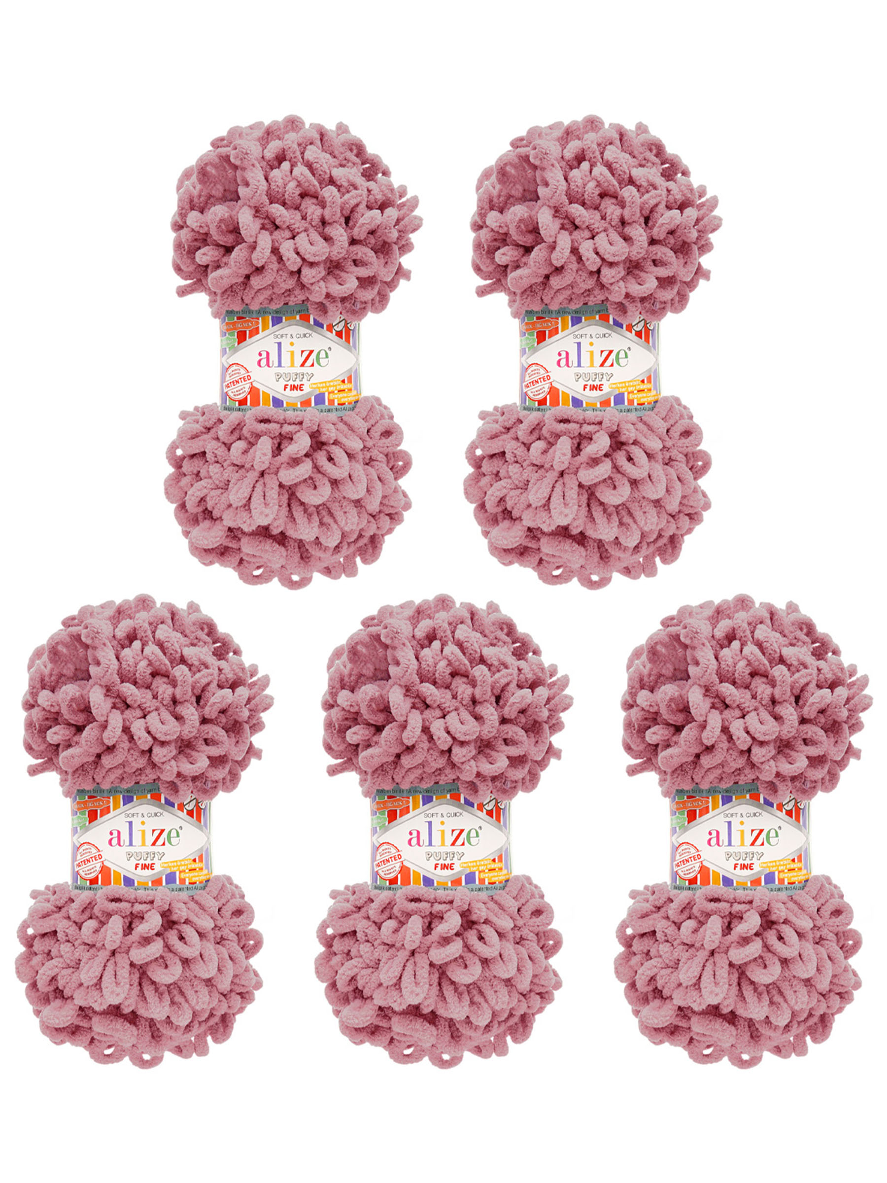 Пряжа для вязания Alize puffy fine 100 г 14.5 м микрополиэстер фантазийная мягкая 295 розовый 5 мотков - фото 7