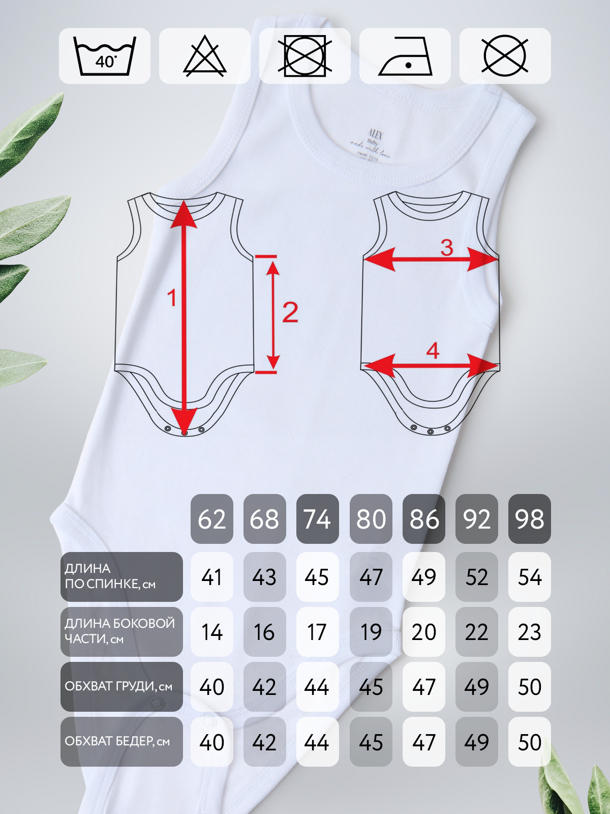 Боди 2 шт ALEX YVN Bdm2-56-белый-ментол - фото 5