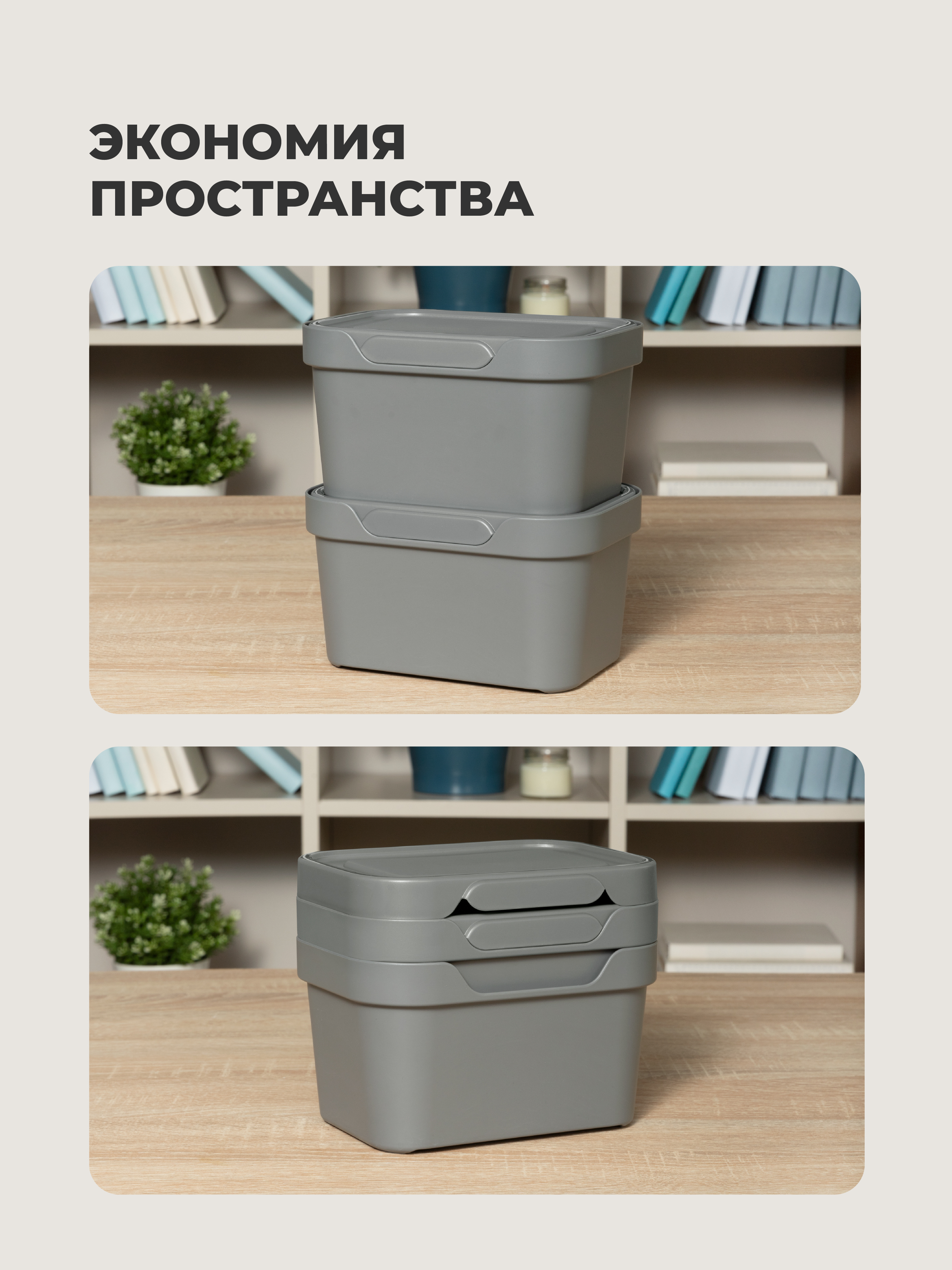 Набор ящиков с крышкой Econova Универсальные, 18.9х13.2х11 см, 1,9Л - фото 2