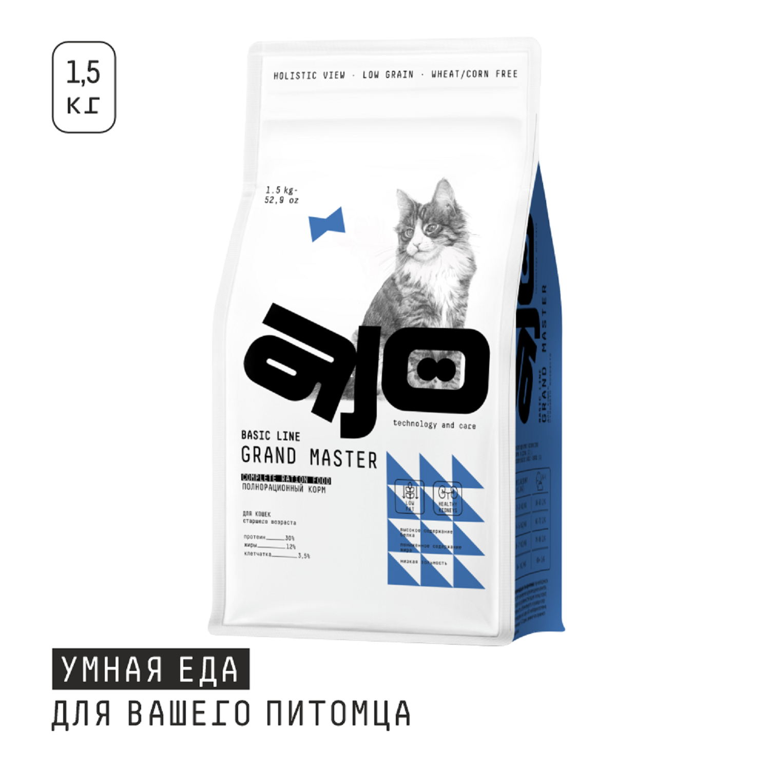 Корм для для кошек AJO 1.5кг профилактики мочекаменной болезни старшего возраста с курицей - фото 1