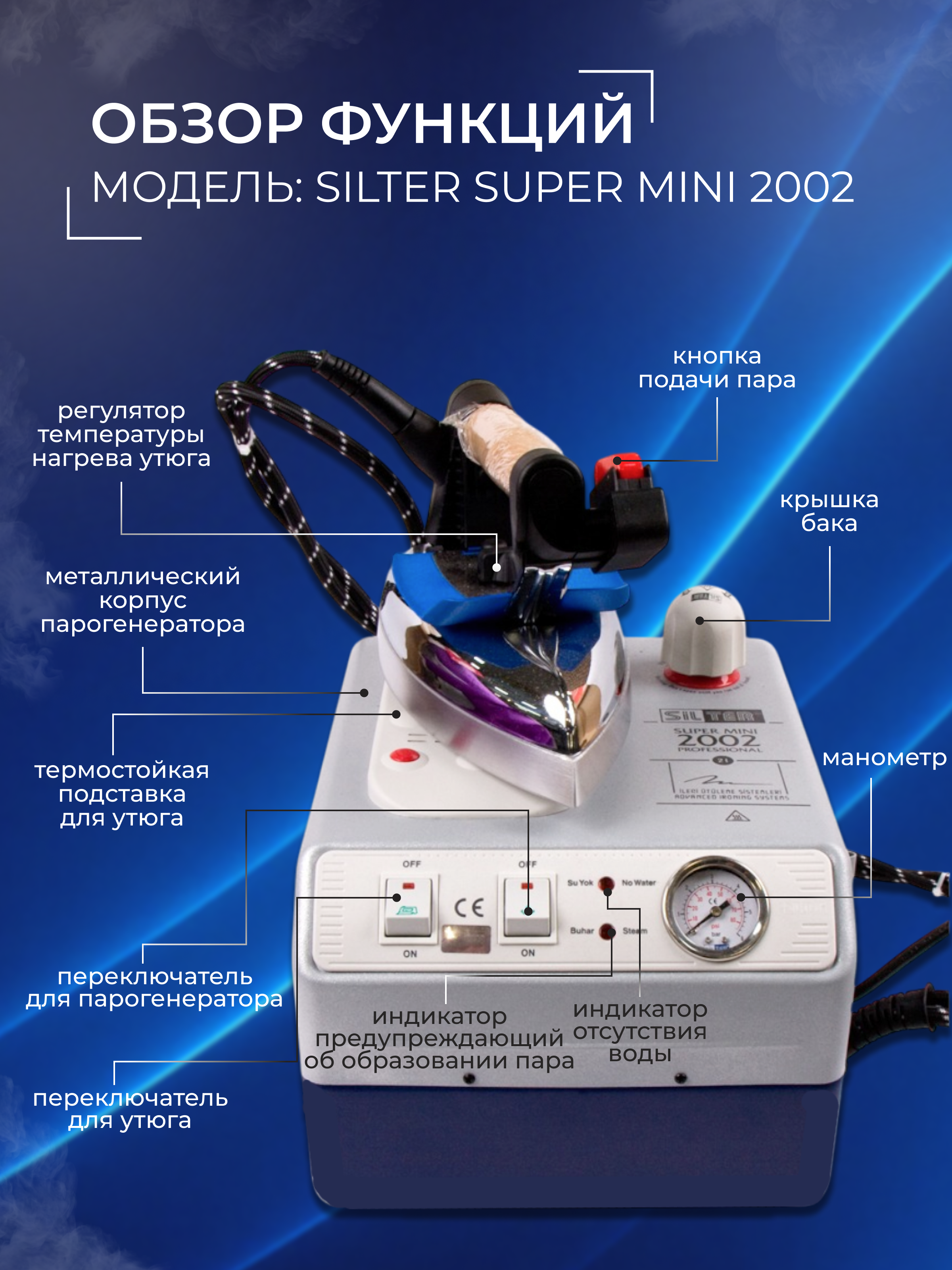 Парогенератор с утюгом Silter Super mini 2002-2 литр - фото 2