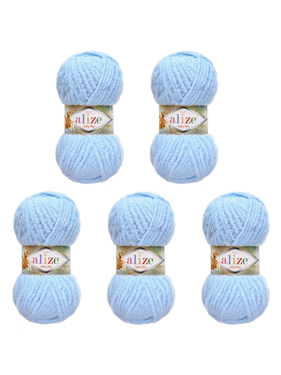 Пряжа для вязания Alize softy plus 100 г 120 м микрополиэстер мягкая плюшевая 183 светло-голубой 5 мотков - фото 6