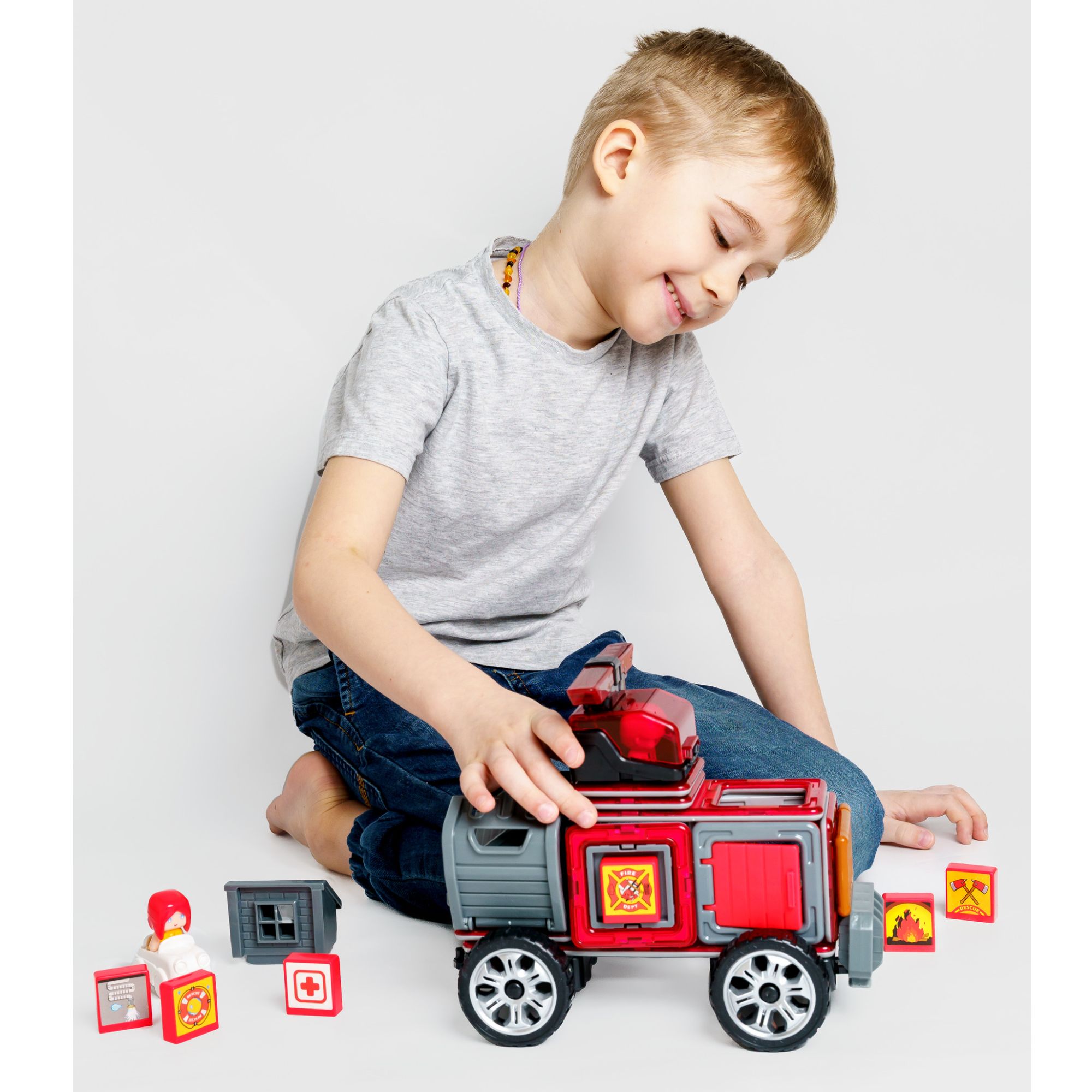 Конструктор Крибли Бу Пожарная машина магнитный - фото 3