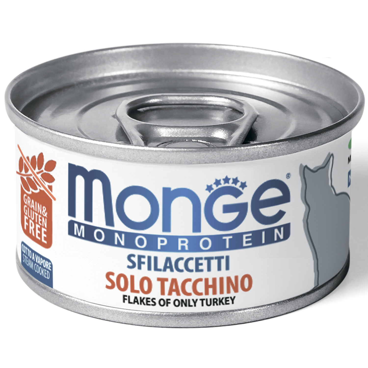 Корм влажный для кошек MONGE Monoprotein 80г мясные хлопья из индейки консервированный - фото 1
