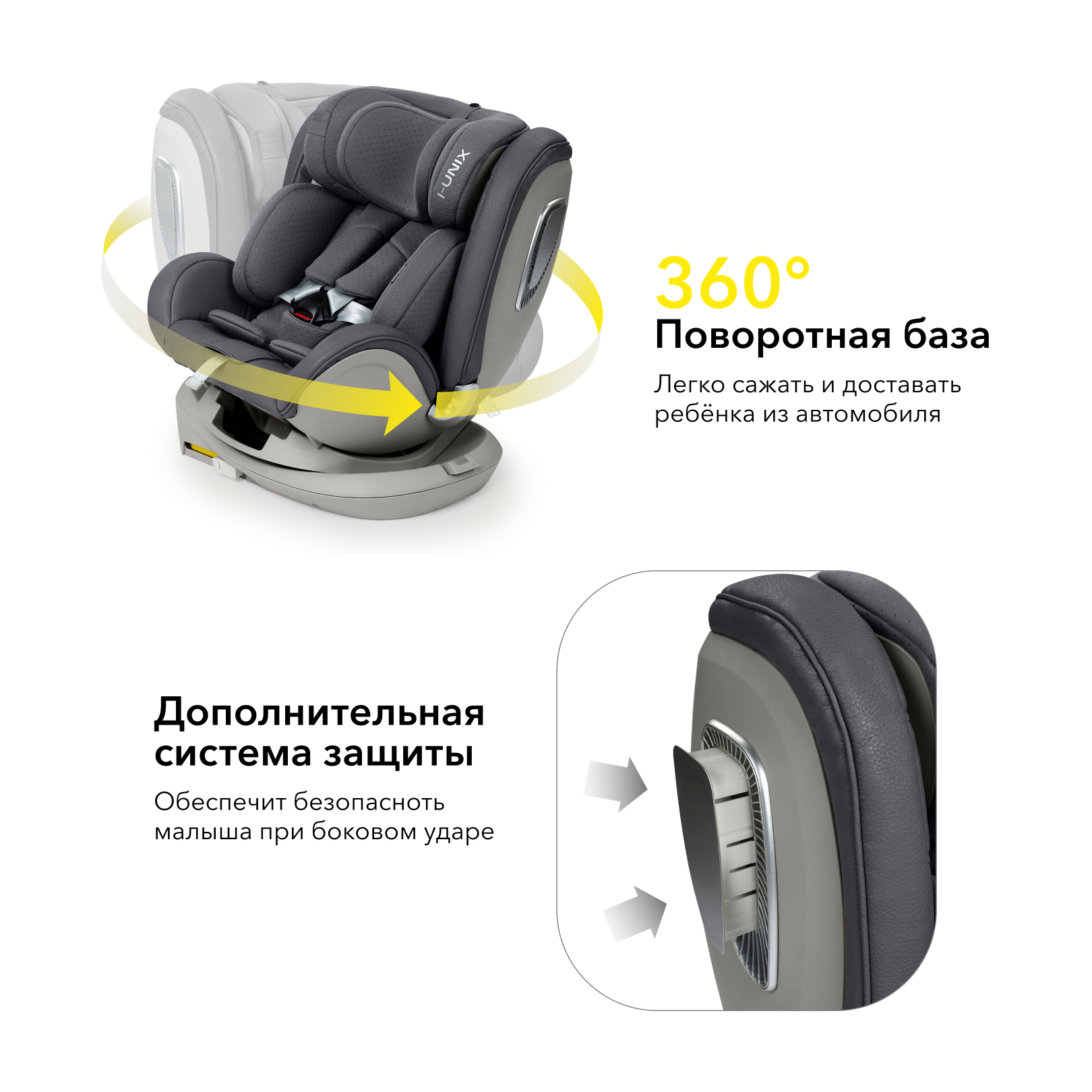 Автокресло Happy Baby I-Unix Isofix 0+/1/2/3 (0-36 кг) серый - фото 2