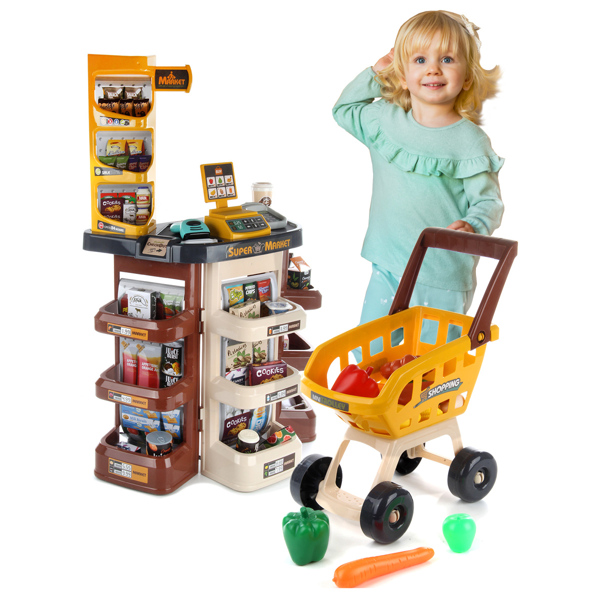 Игровой набор Veld Co продукты, прилавок, касса, тележки и корзинки - фото 1