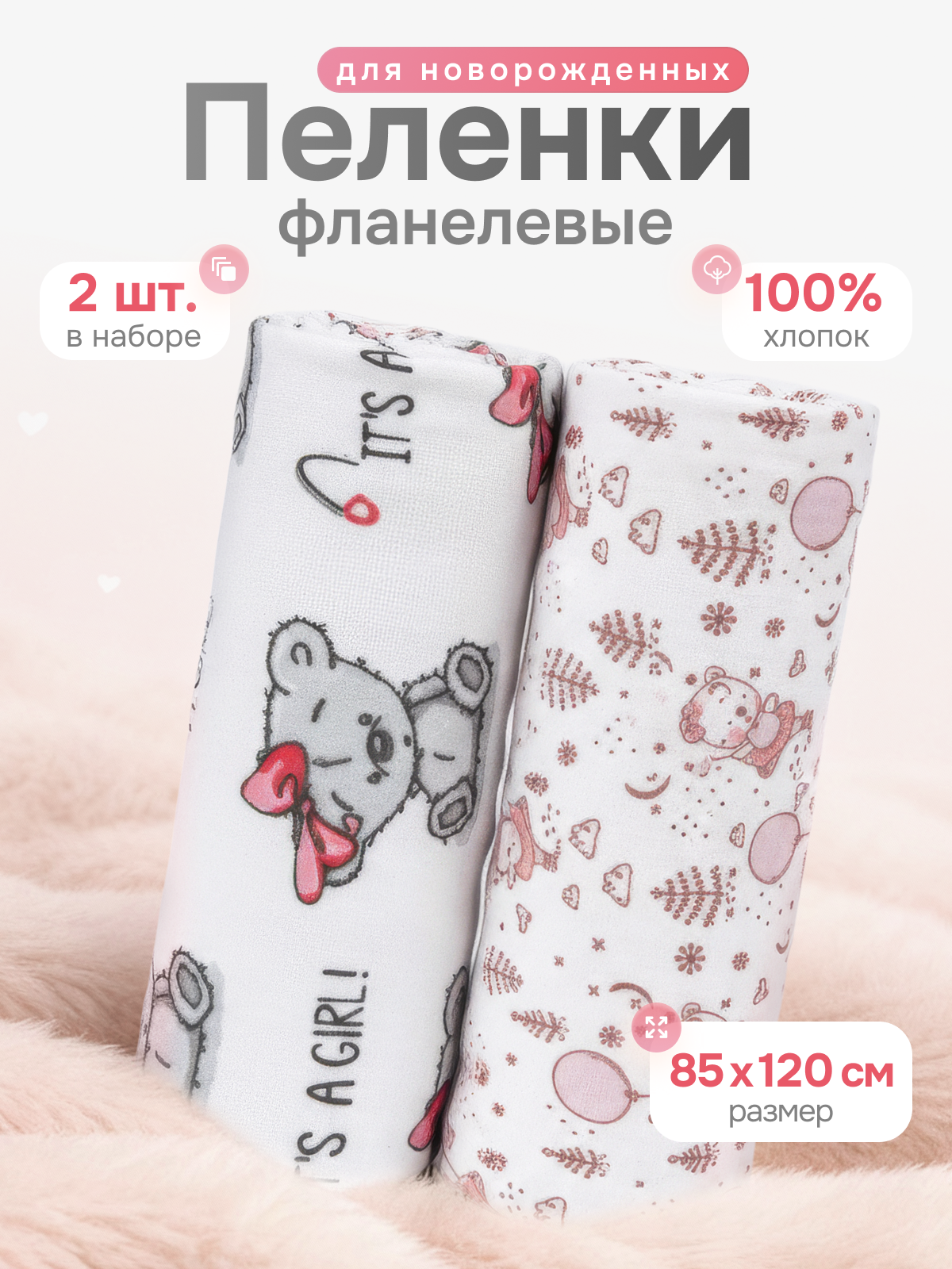Пелёнка Чудо-Чадо фланель 85х120 см 2 шт. - фото 1