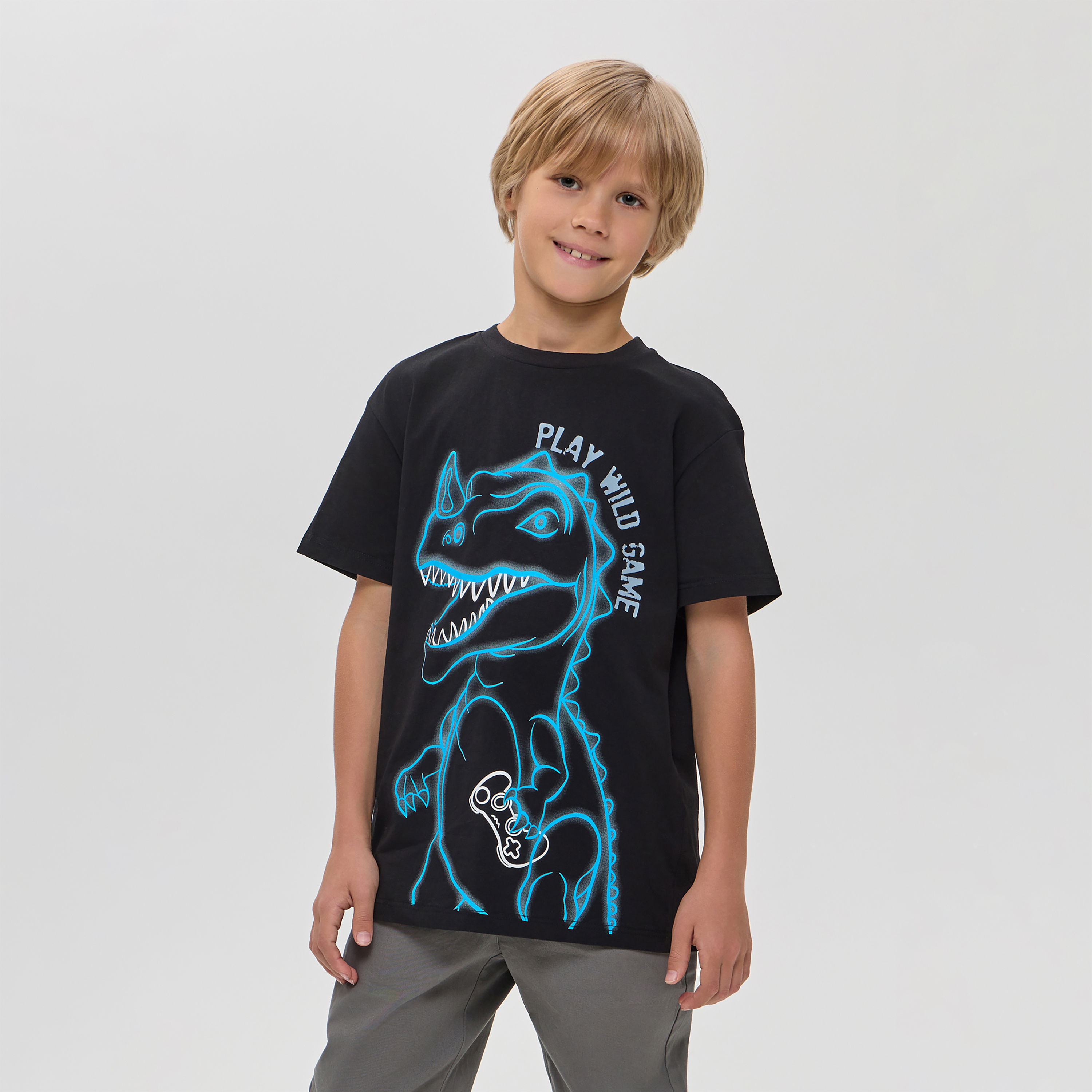 Изображение товара Детская футболка CHOUPETTE 146 с принтом динозавра для мальчика