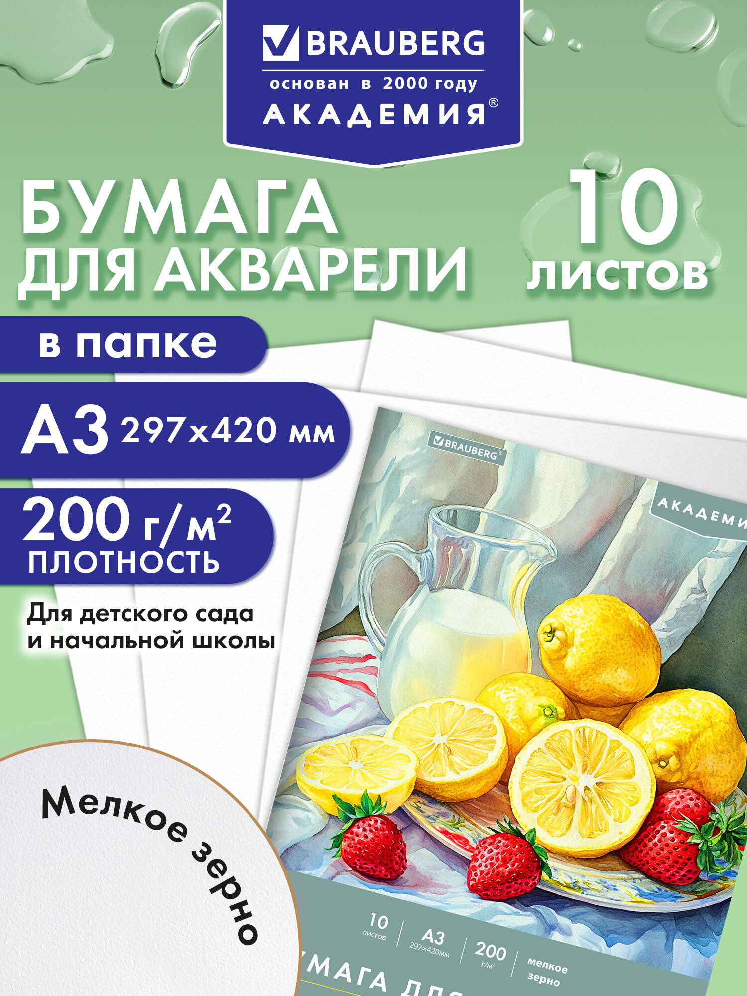 Изображение товара Бумага для акварели Brauberg А3 200 г/м2 10 листов Летний натюрморт