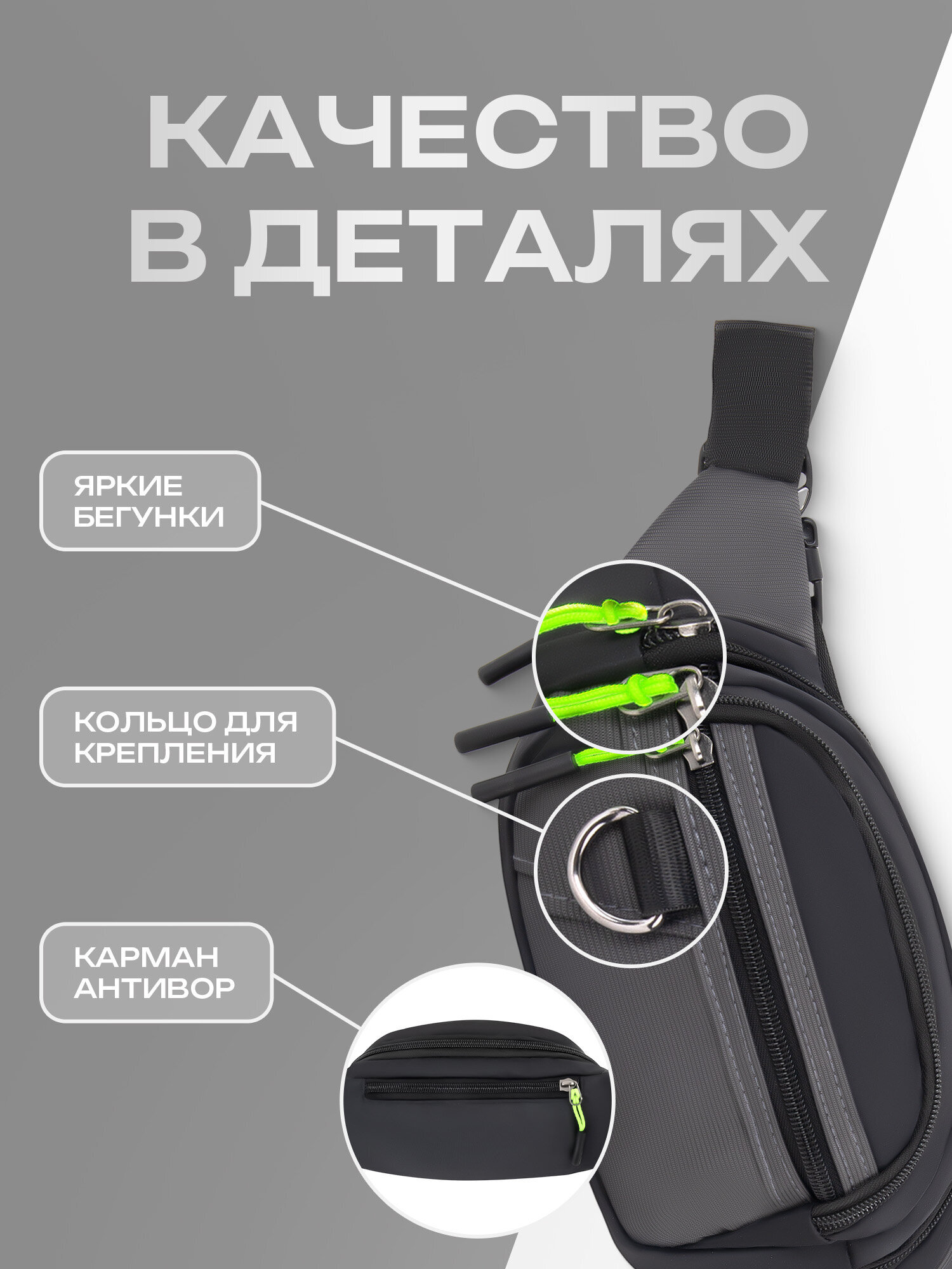 Сумка HEIKKI чёрный/зеленый поясная - фото 4