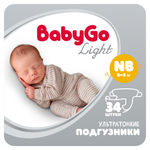 Подгузники BabyGo Light ультратонкие NB (0-5) 34 шт.