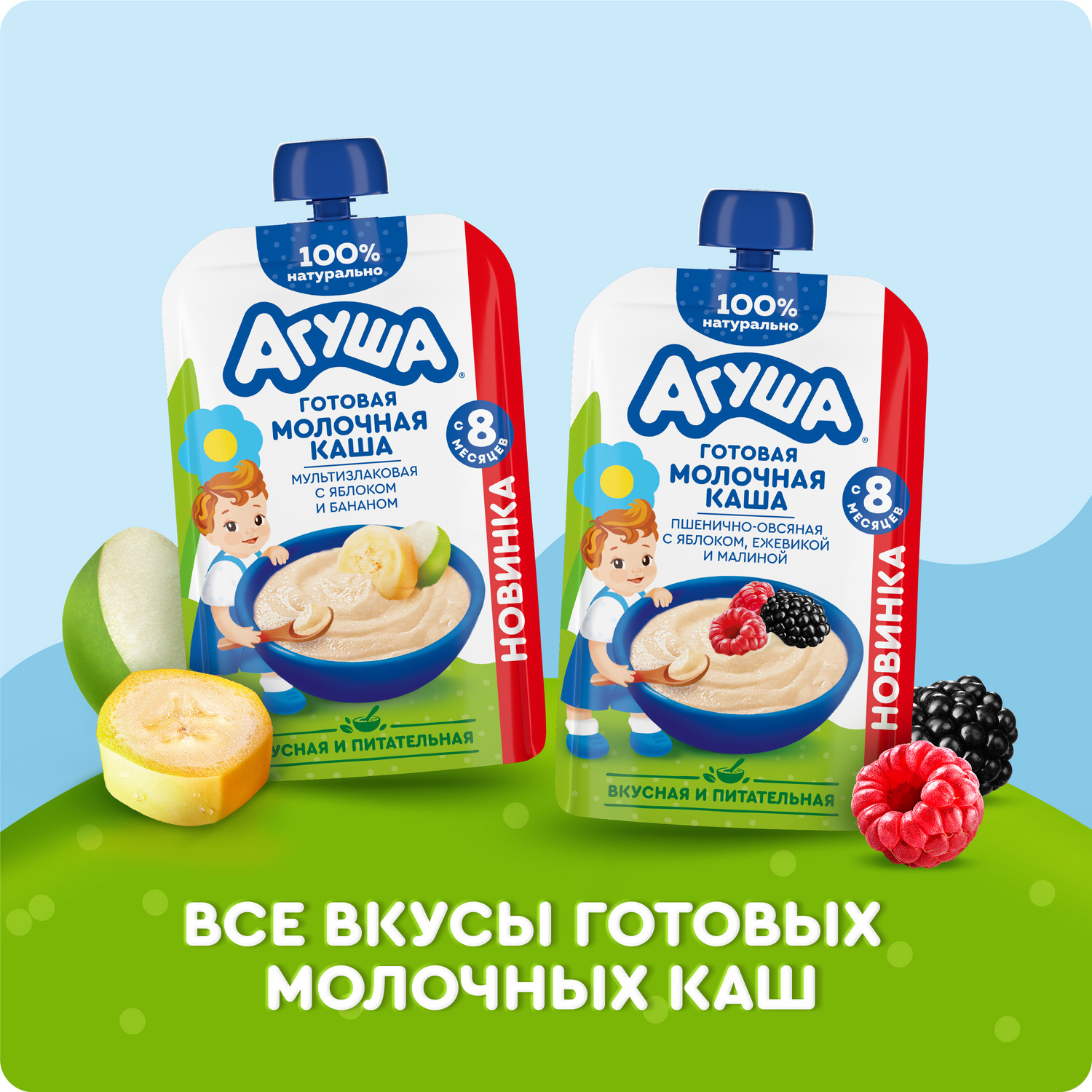 Каша молочная Агуша яблоко ежевика малина Пшенично-овсяная 100г - фото 7