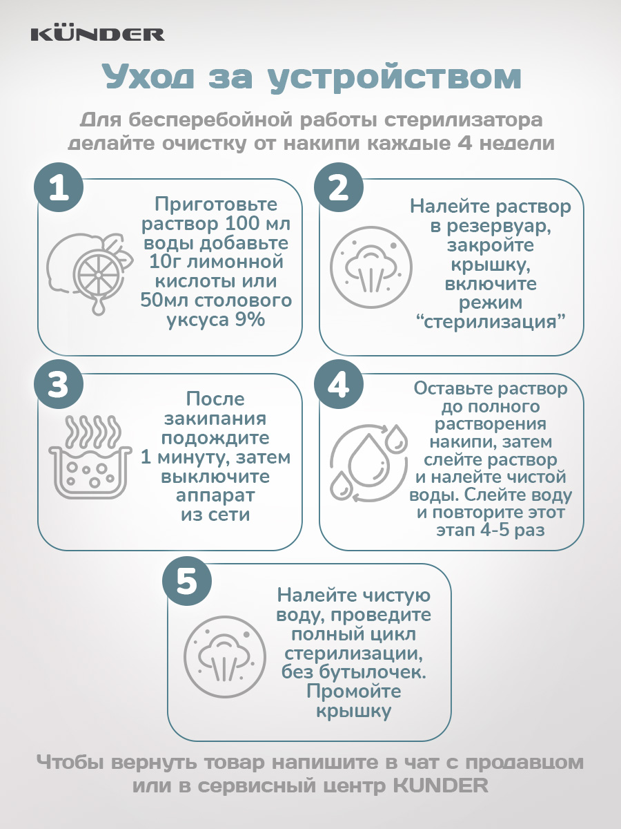 Подогреватель стерилизатор для бутылочек KUNDER паровой KNDR-7602 - фото 10