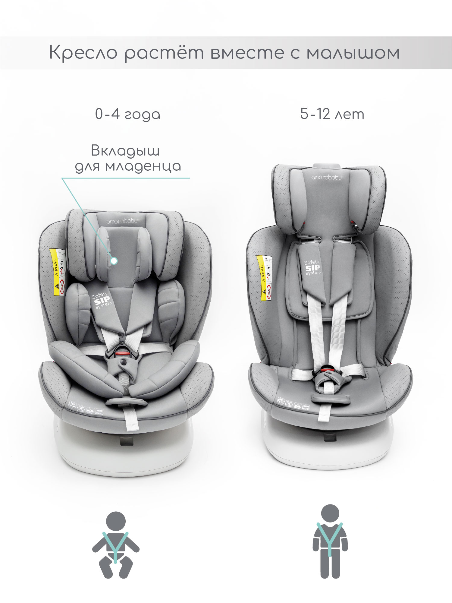 Автокресло Amarobaby Champion Isofix 0+/1/2/3 (0-36 кг) серый - фото 4