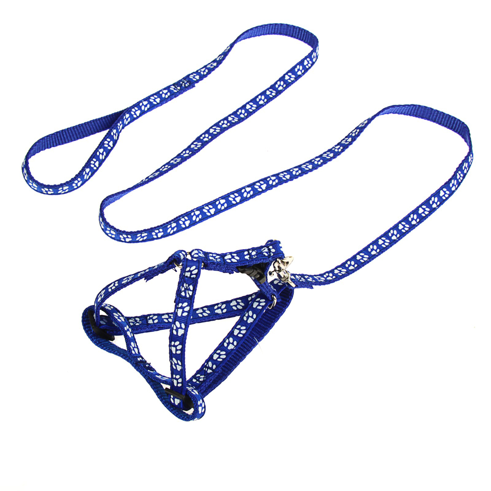 Комплект амуниции Пижон прошитый Лапки ширина 1 см поводок 120 см шлейка 23-35 см синий - фото 1