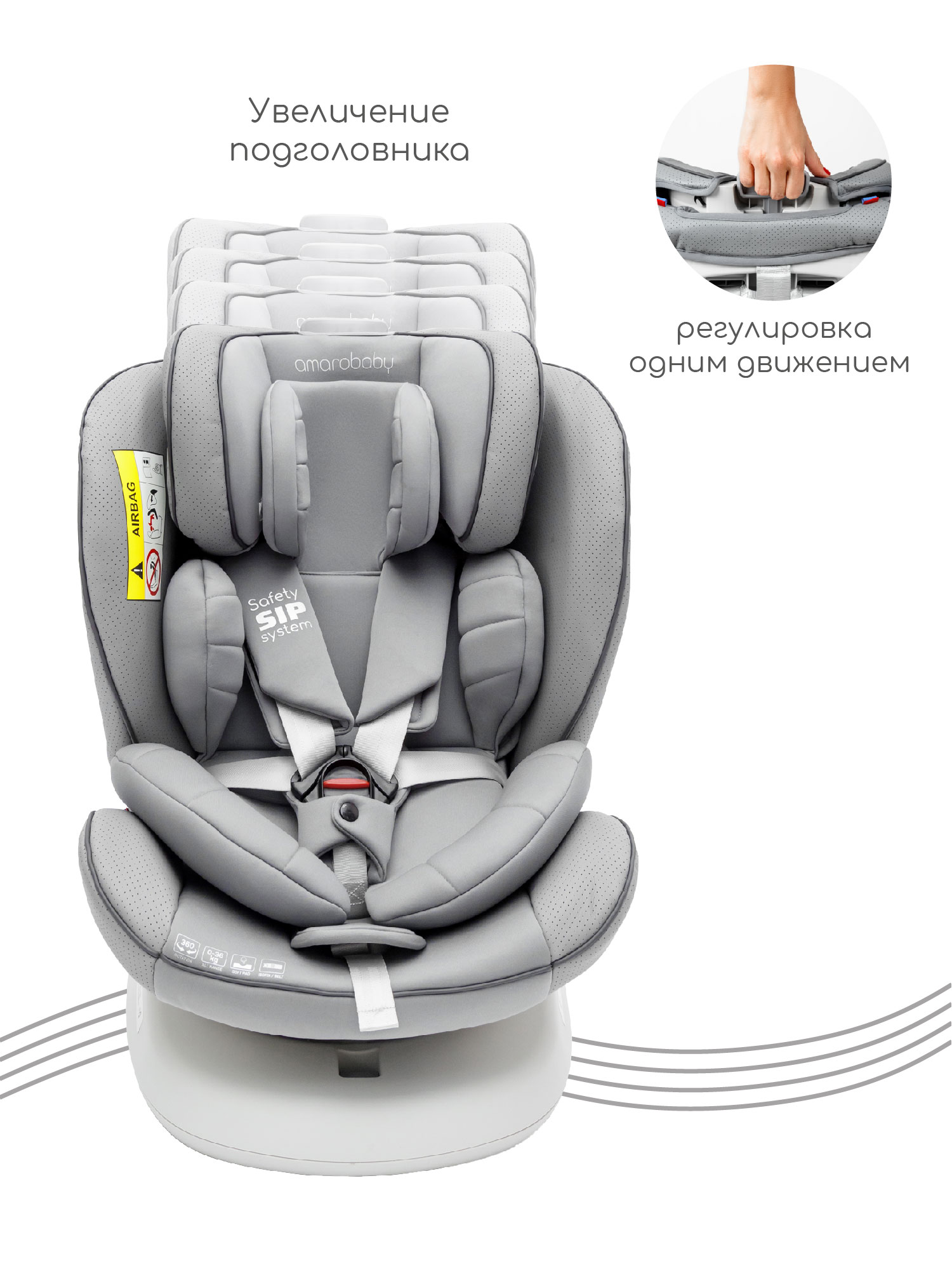 Автокресло Amarobaby Champion Isofix 0+/1/2/3 (0-36 кг) серый - фото 9