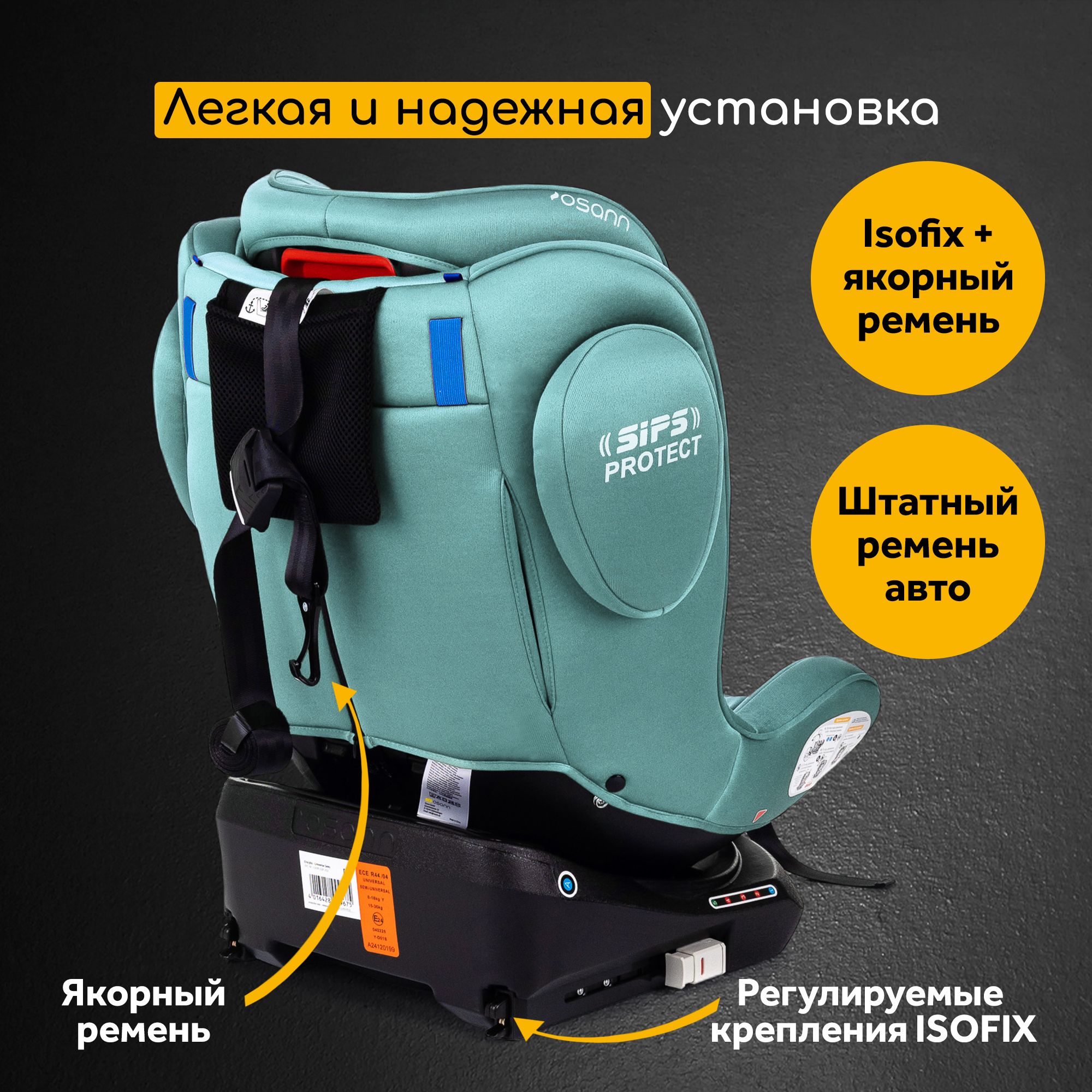 Автокресло Osann Eno 360 Sky 0-36 кг Isofix 0+/1/2/3 (0-36 кг) бирюзовый - фото 2