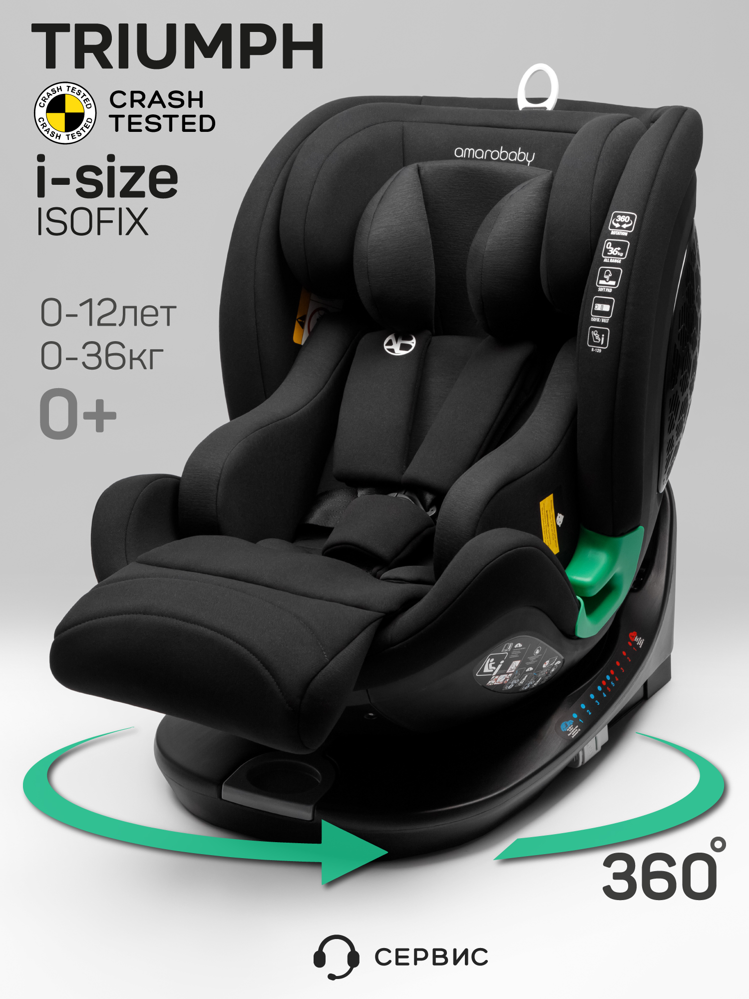 Автокресло Amarobaby Triumph Isofix 0+/1/2/3 (0-36 кг) черный - фото 1