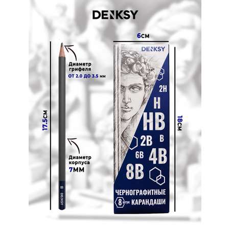 Карандаши чернографитные DENKSY 8 шт.