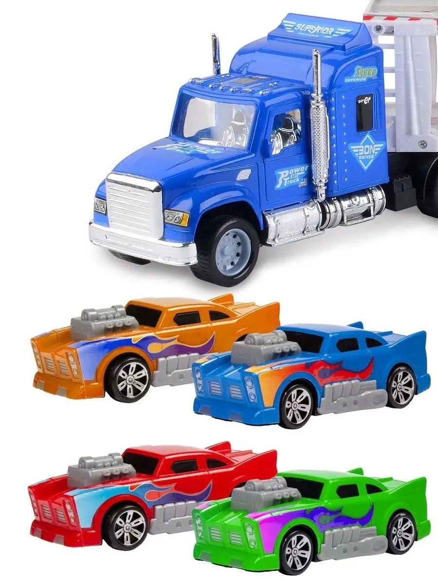 Игровой набор Handers Трейлер с машинками 38 см 1:32 HAC1613-127-1//синий - фото 2