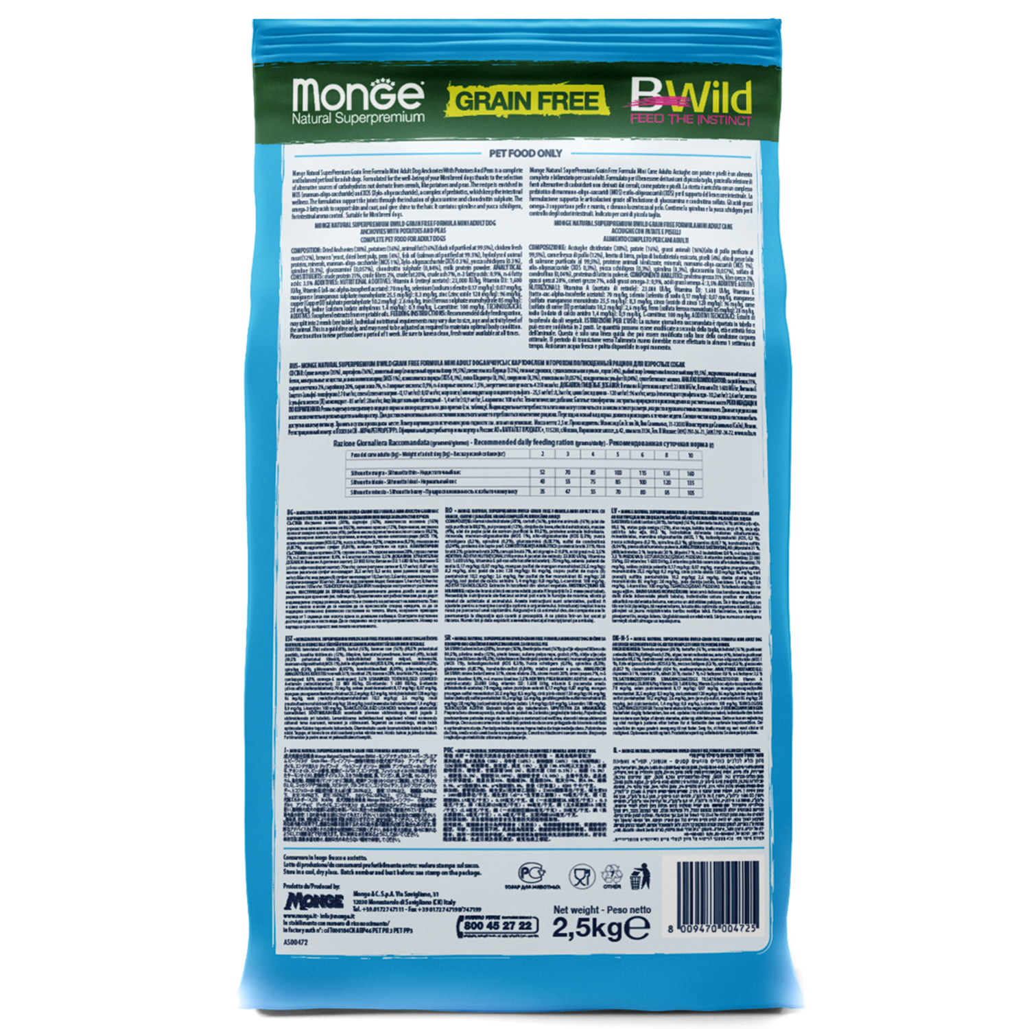 Корм для собак MONGE BWild Grain free Mini мелких пород из анчоуса с картофелем и горохом 2.5кг - фото 3