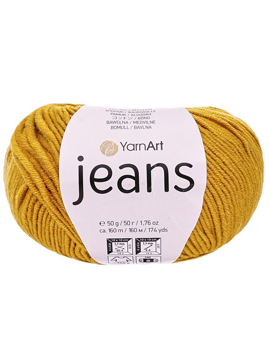 Пряжа YarnArt Jeans универсальная 50 г 160 м 84 горчичный, 10 мотков - фото 4