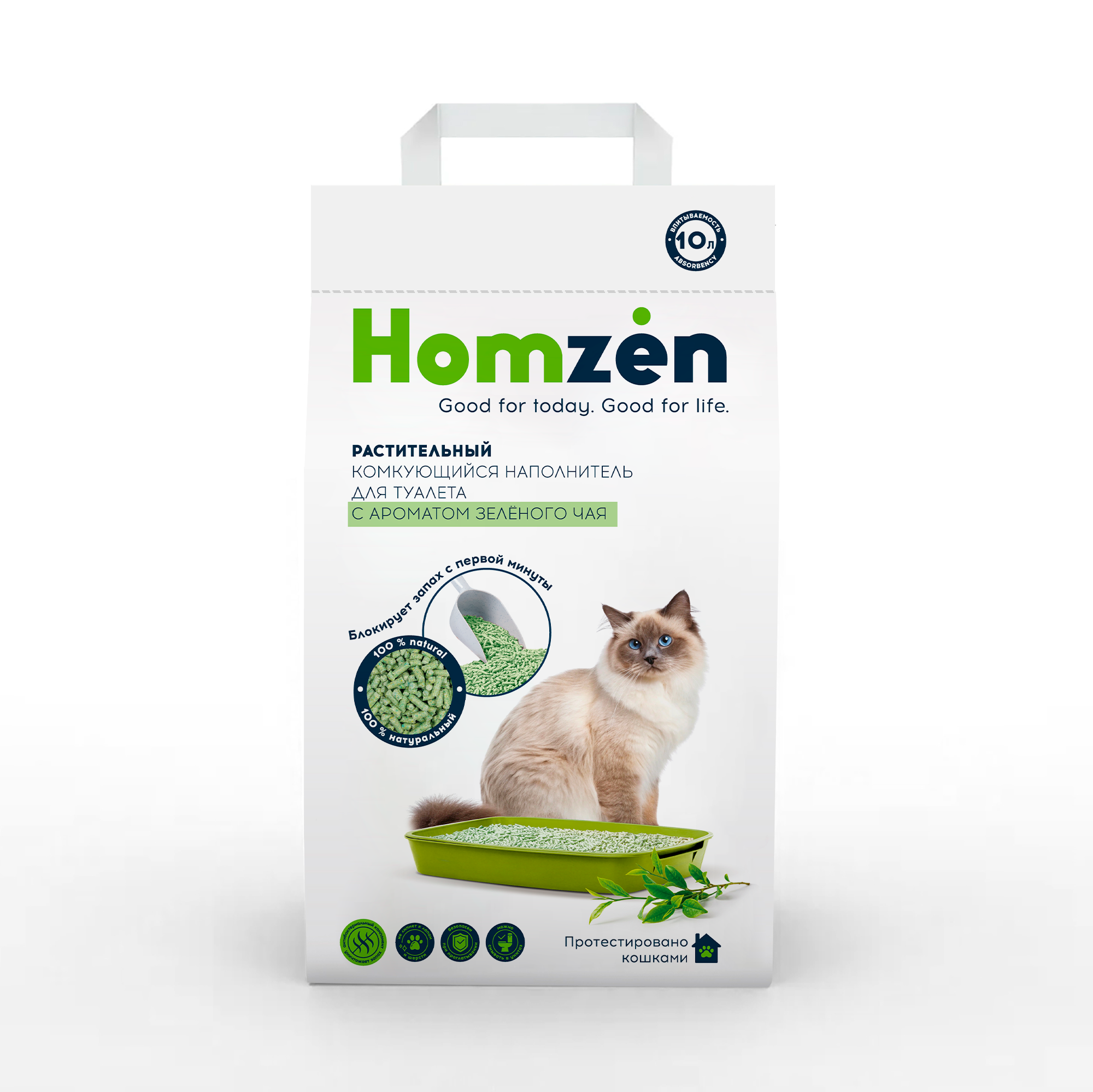 Наполнитель Homzen Зелёный чай 10 л комкующийся, растительный - фото 1