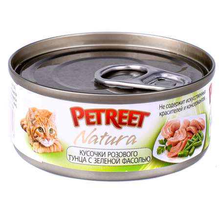 Корм влажный для кошек Petreet 70г кусочки розового тунца с зеленой фасолью консервированный