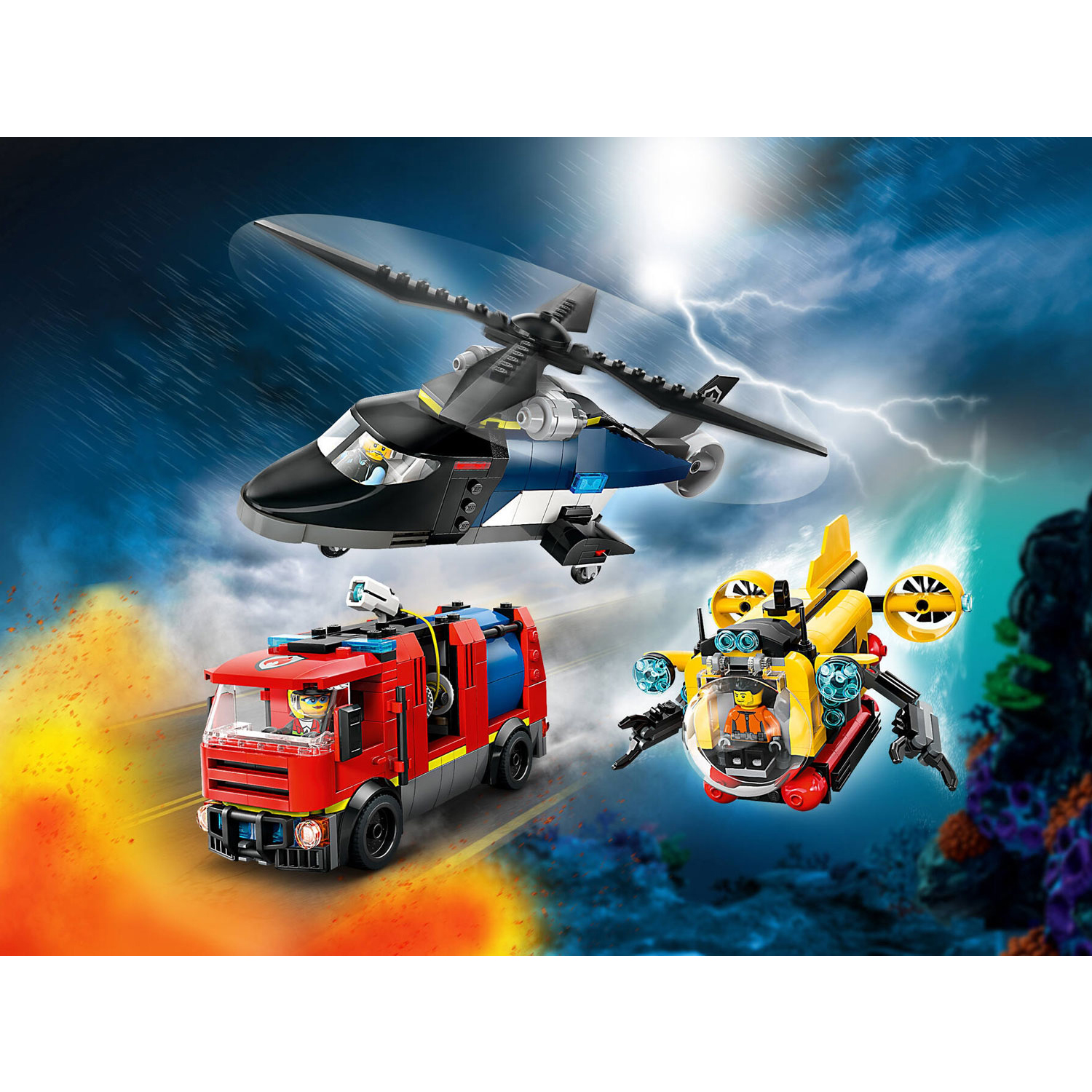 Конструктор LEGO City Вертолёт,пожарная машина,лодка блочный - фото 9